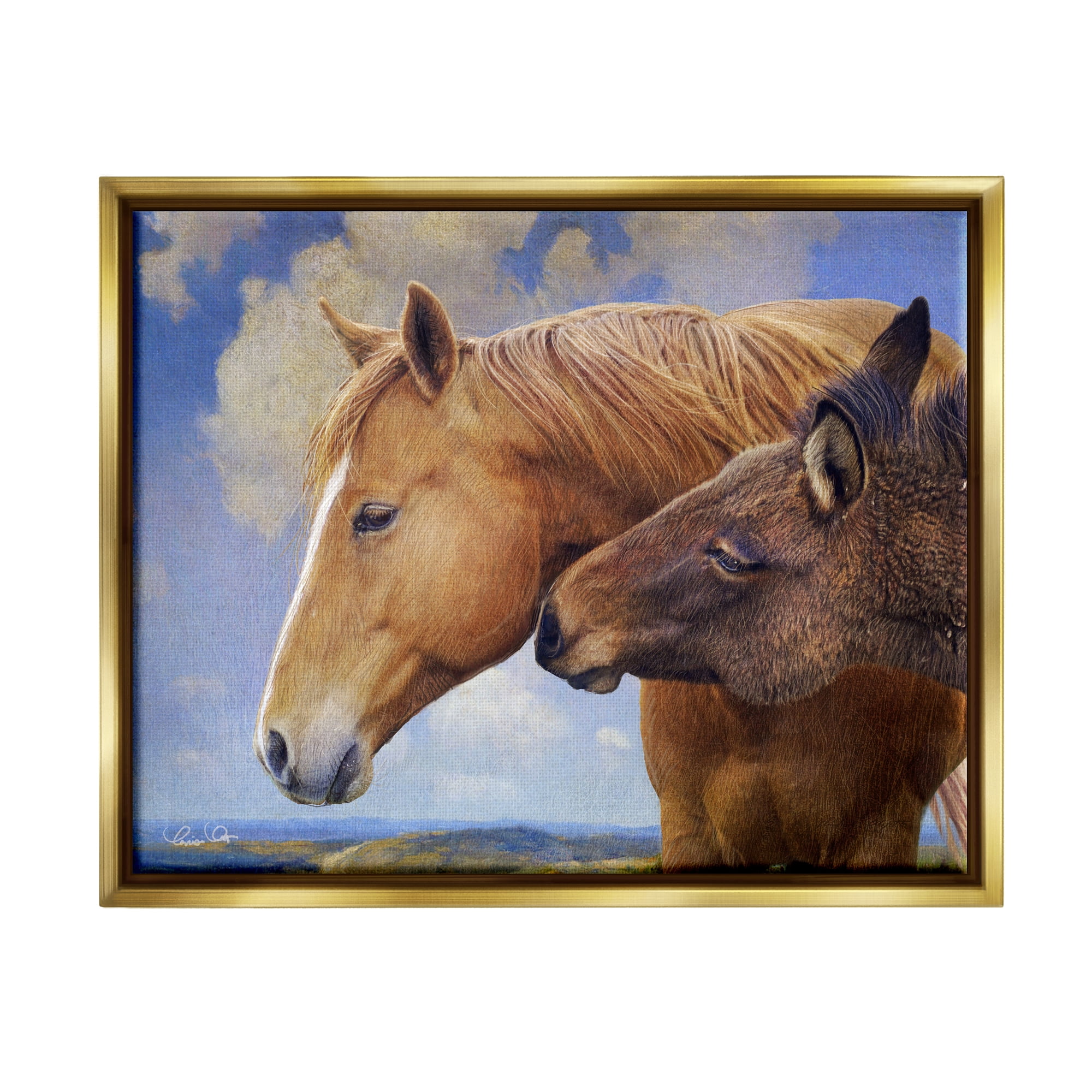 Stupell Farmhouse Horses Cuddle Nature Landscape Animals & Insects Photography Gold Floater Framed Art Print Wall Art