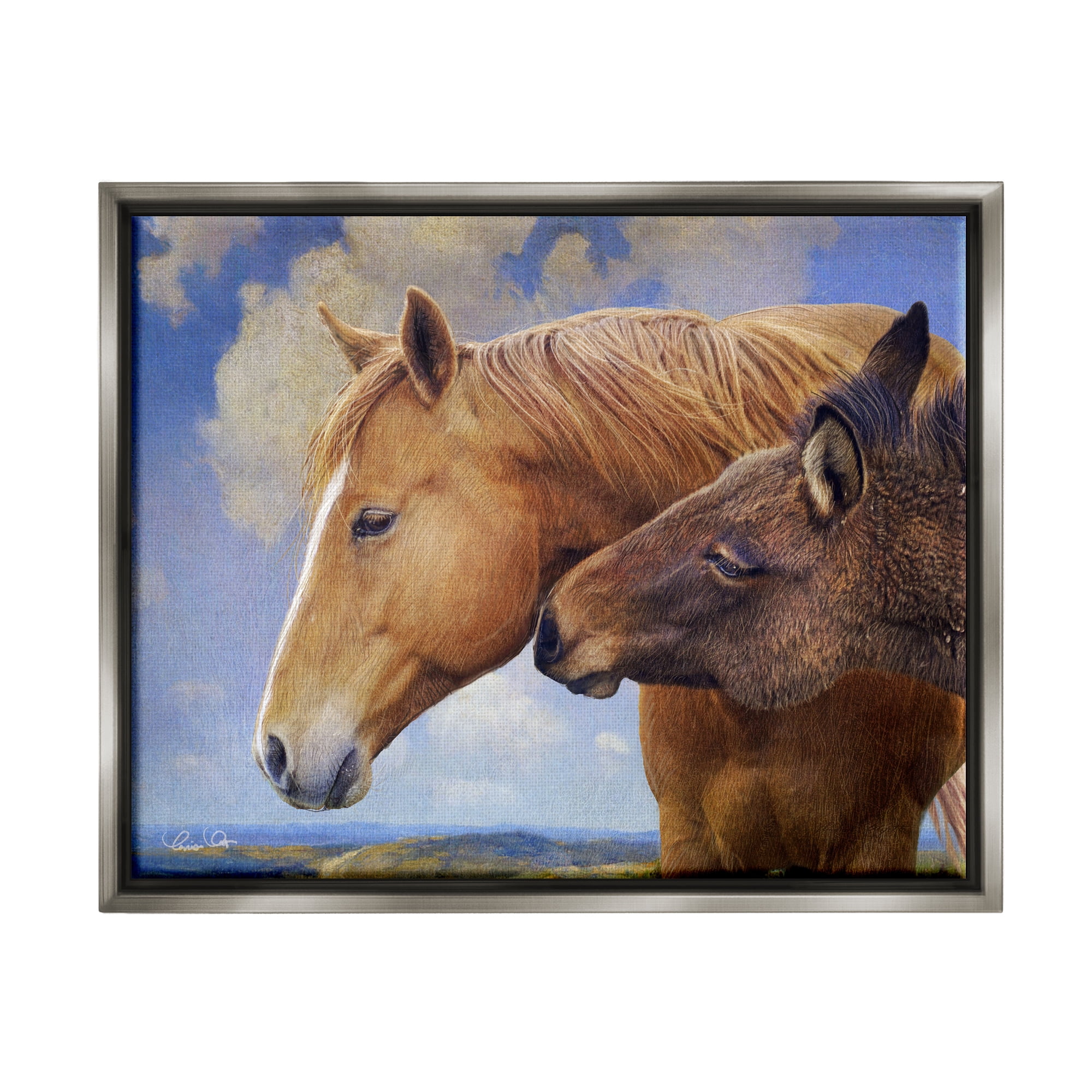 Stupell Farmhouse Horses Cuddle Nature Landscape Animals & Insects Photography Gray Floater Framed Art Print Wall Art