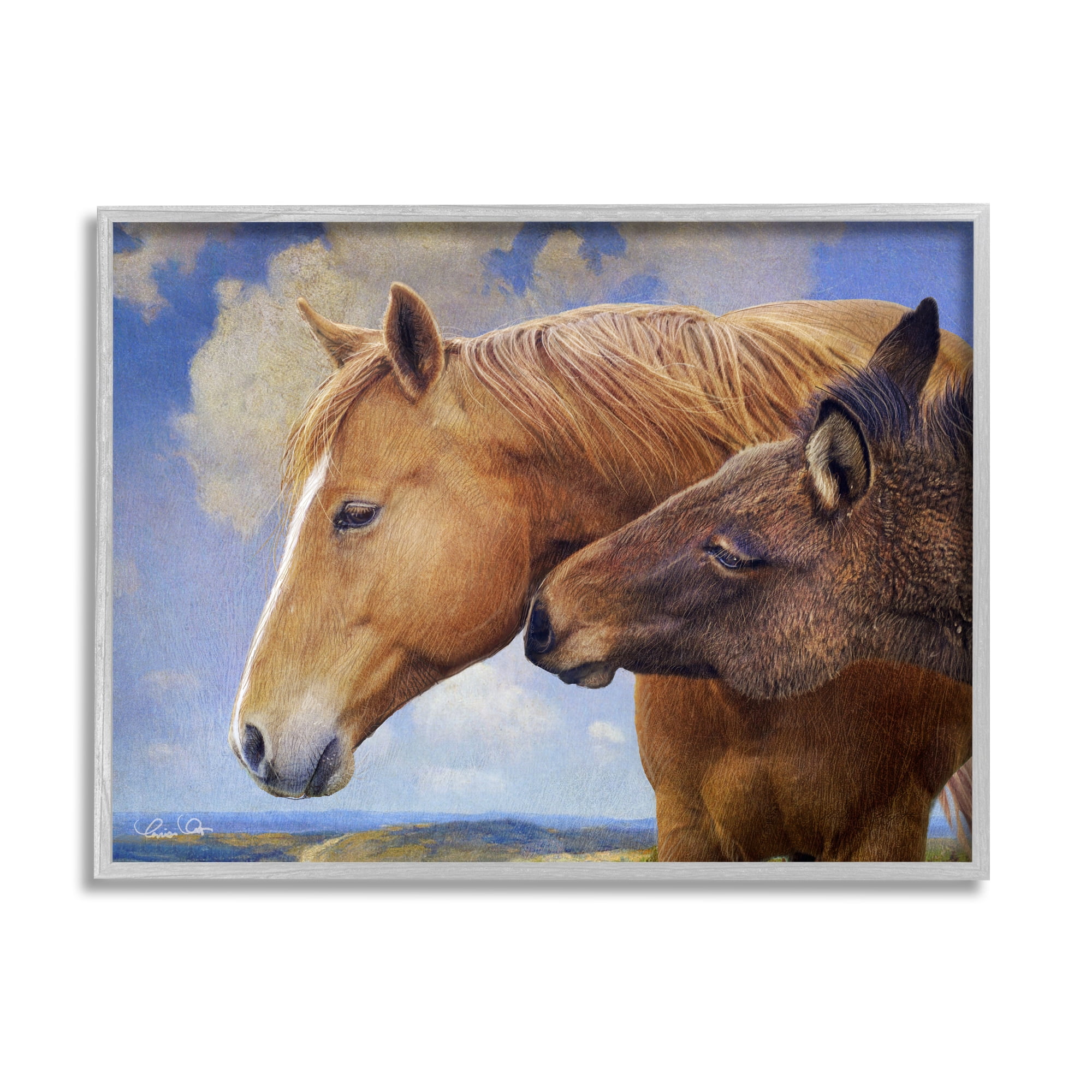 Stupell Farmhouse Horses Cuddle Nature Landscape Animals & Insects Photography Gray Framed Art Print Wall Art