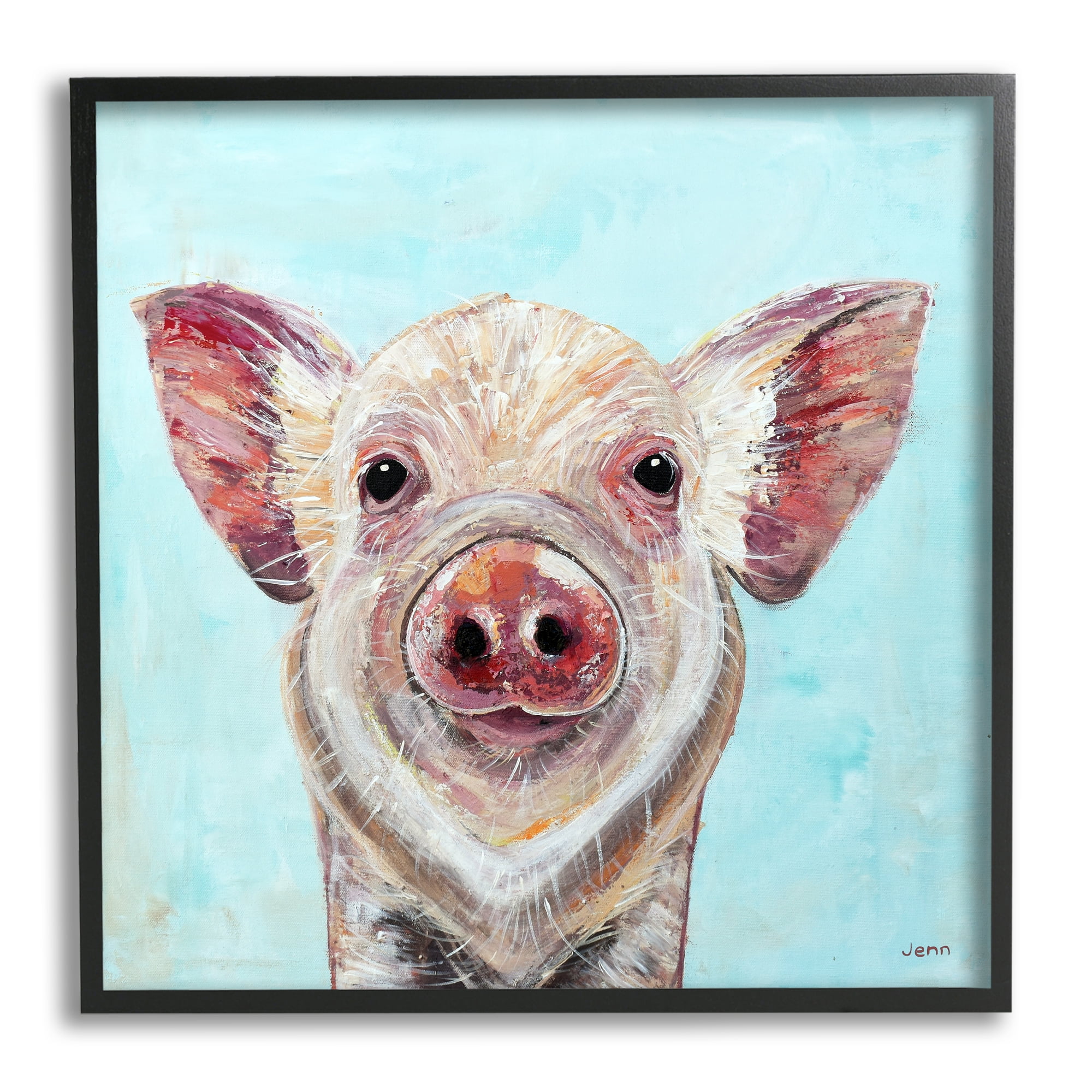 Stupell Farmhouse Pig Blue Background Animals & Insects Painting Black Framed Art Print Wall Art