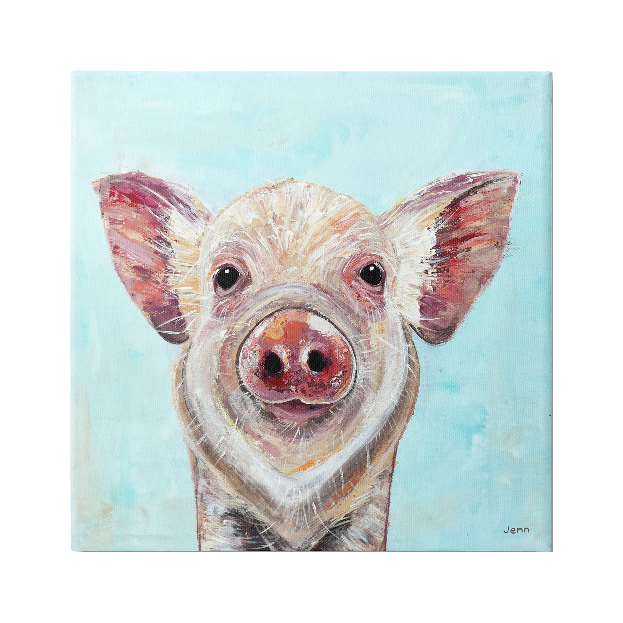 Stupell Farmhouse Pig Blue Background Animals & Insects Painting Gallery Wrapped Canvas Print Wall Art