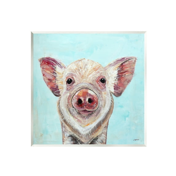 Stupell Farmhouse Pig Blue Background Animals & Insects Painting Wall Plaque Unframed Art Print Wall Art