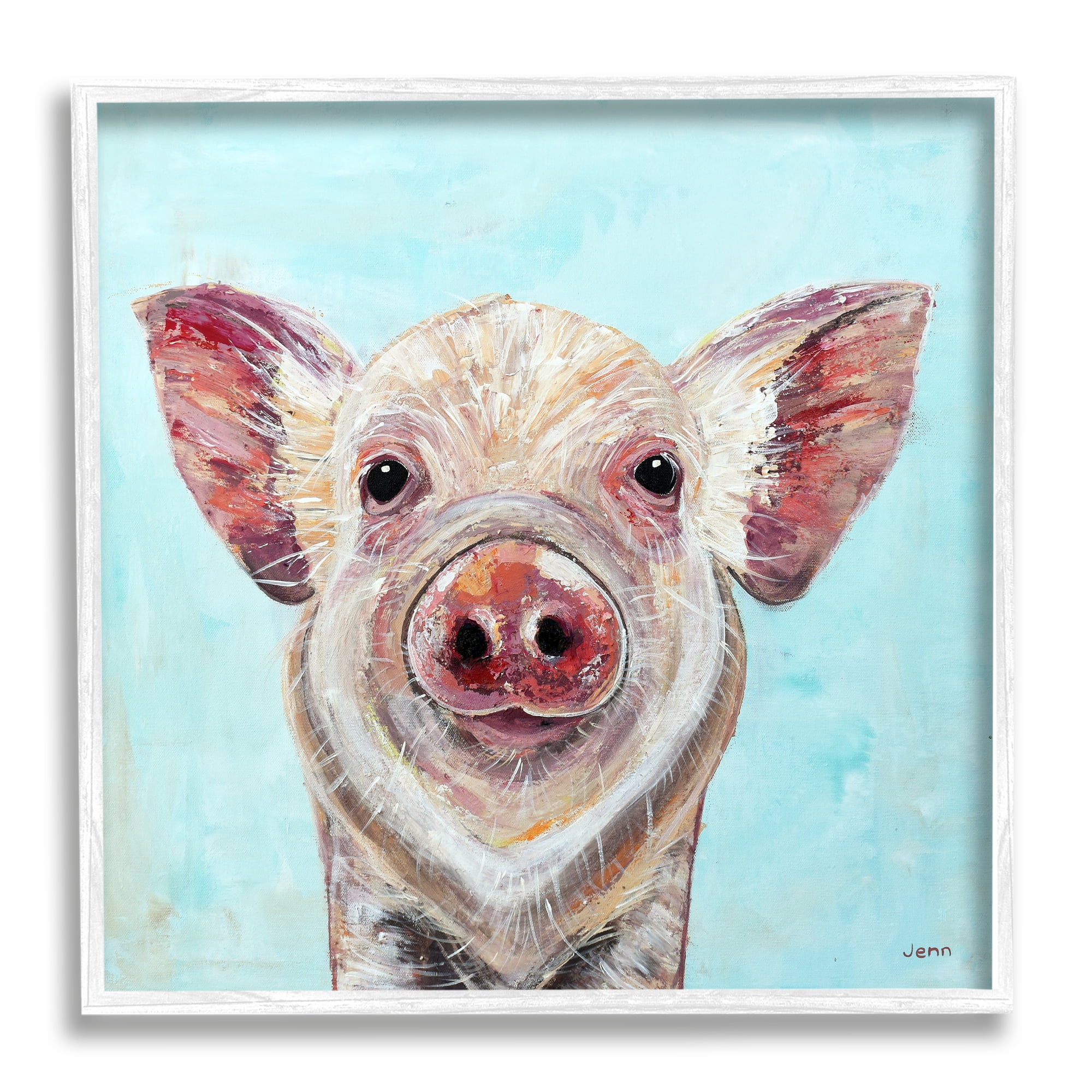 Stupell Farmhouse Pig Blue Background Animals & Insects Painting White Framed Art Print Wall Art