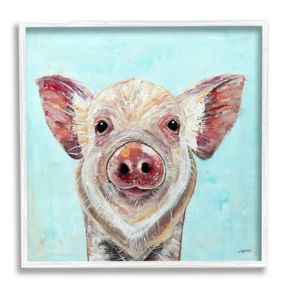 Stupell Farmhouse Pig Blue Background Animals & Insects Painting White Framed Art Print Wall Art