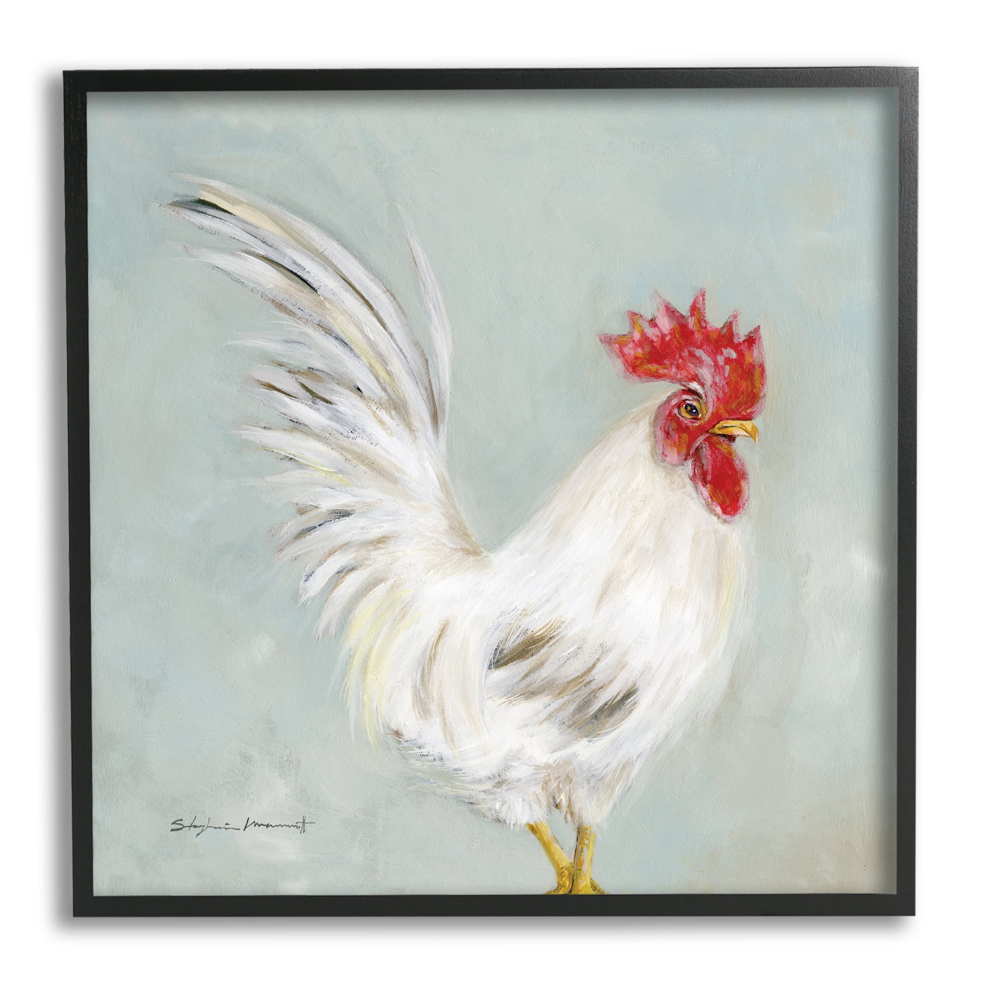 Rustic White and Red Rooster Framed Wood Wall Art, 17" x 17"