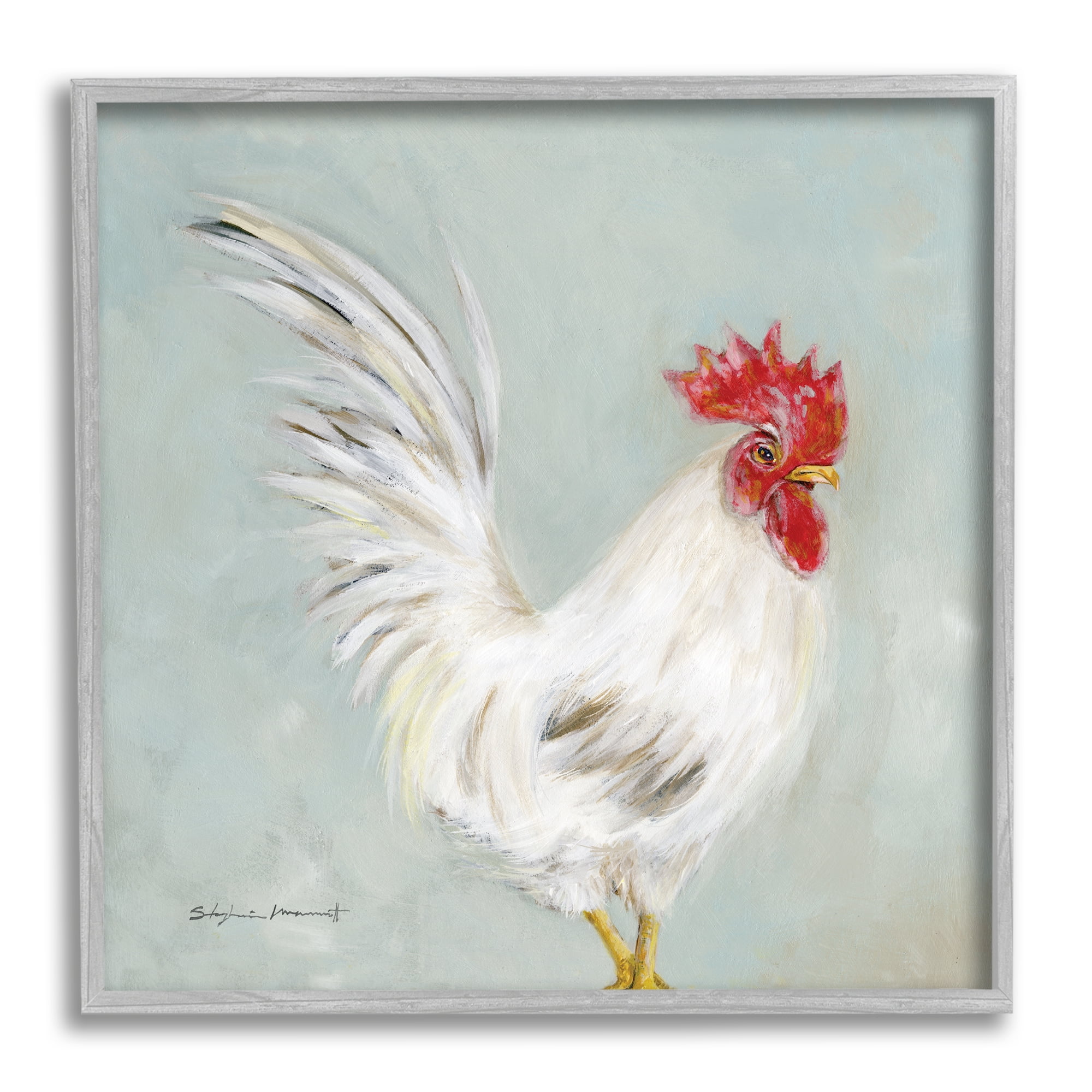 Stupell Farmhouse Rooster Chicken Animal Animals & Insects Painting Gray Framed Art Print Wall Art