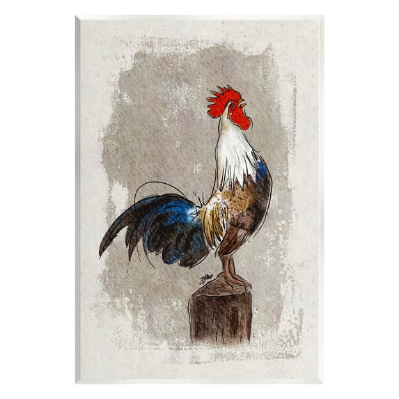 Stupell Farmhouse Rooster Perched Painting Animals & Insects Painting Wall Plaque Unframed Art Print Wall Art