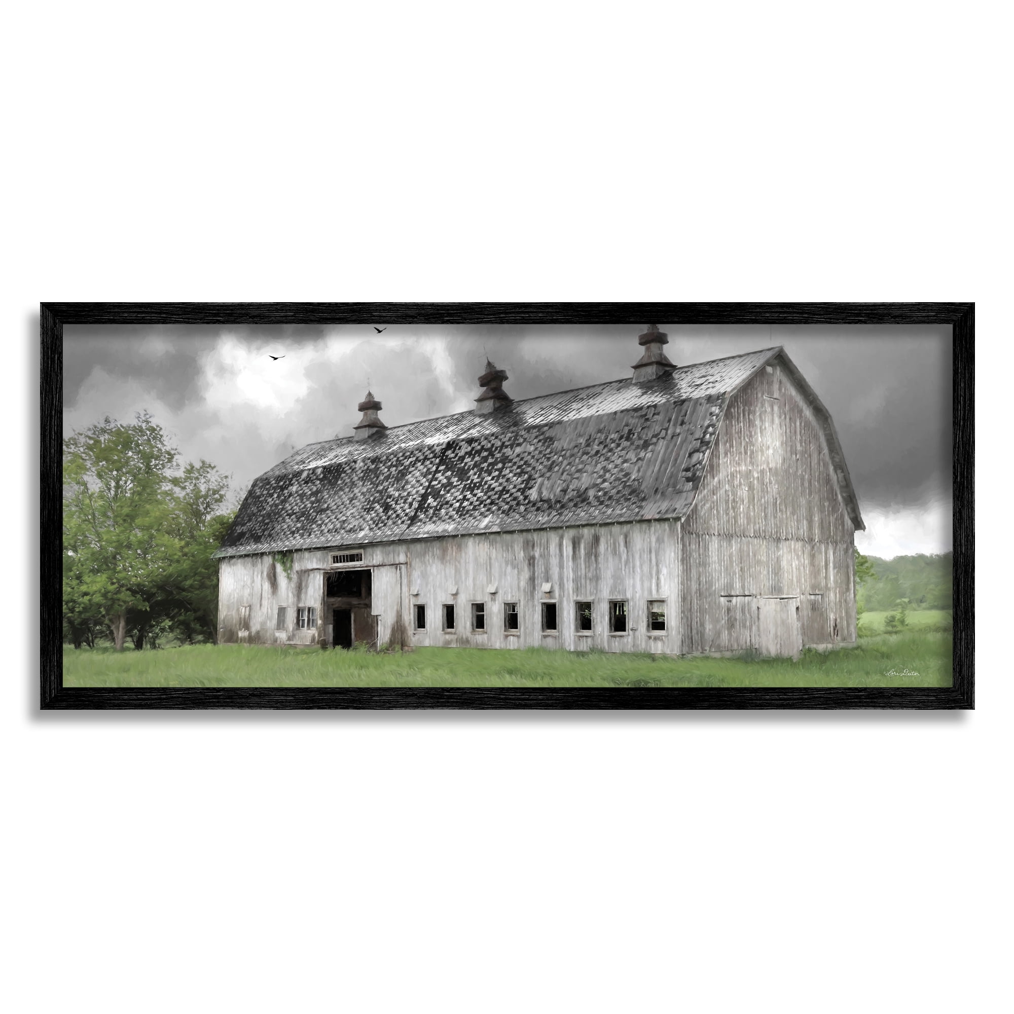 Black Framed Landscape Canvas Print of Rustic Barn