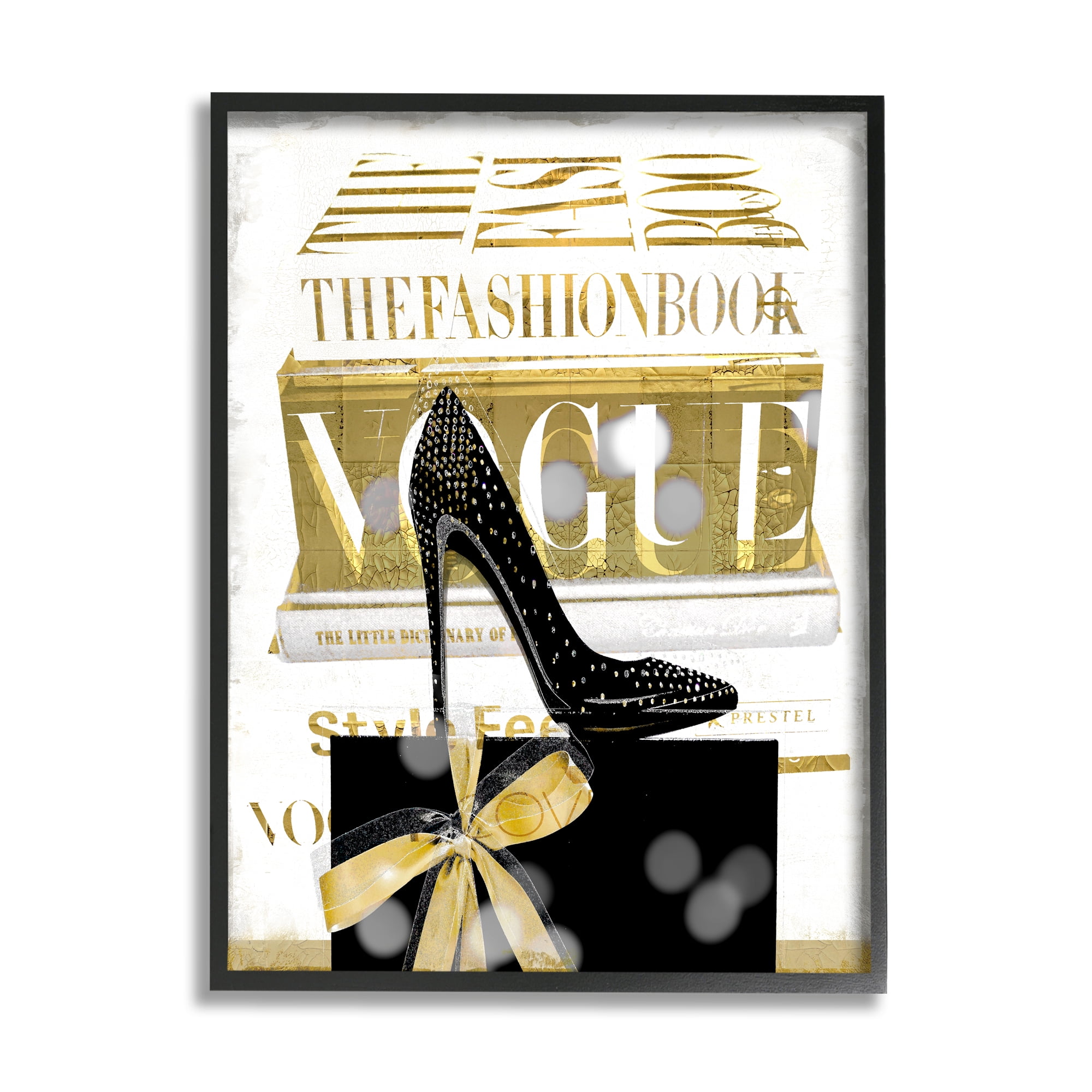 Stupell Fashion Books Stacked Glam Heels Beauty & Fashion Painting Black Framed Art Print Wall Art