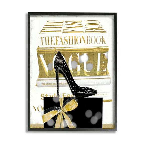Stupell Fashion Books Stacked Glam Heels Beauty & Fashion Painting Black Framed Art Print Wall Art
