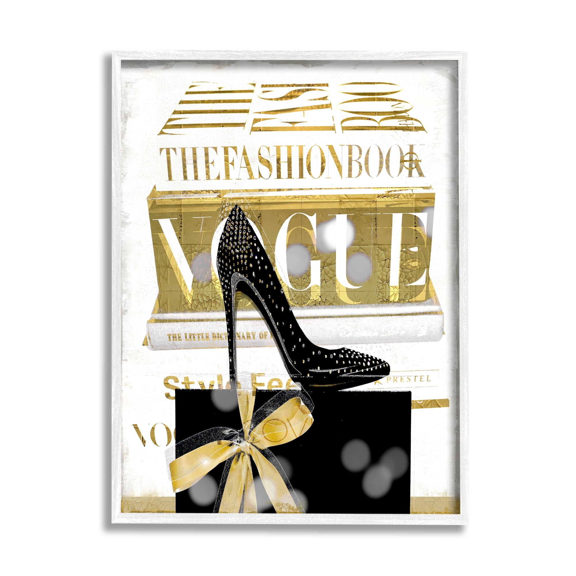 Stupell Fashion Books Stacked Glam Heels Beauty & Fashion Painting White Framed Art Print Wall Art