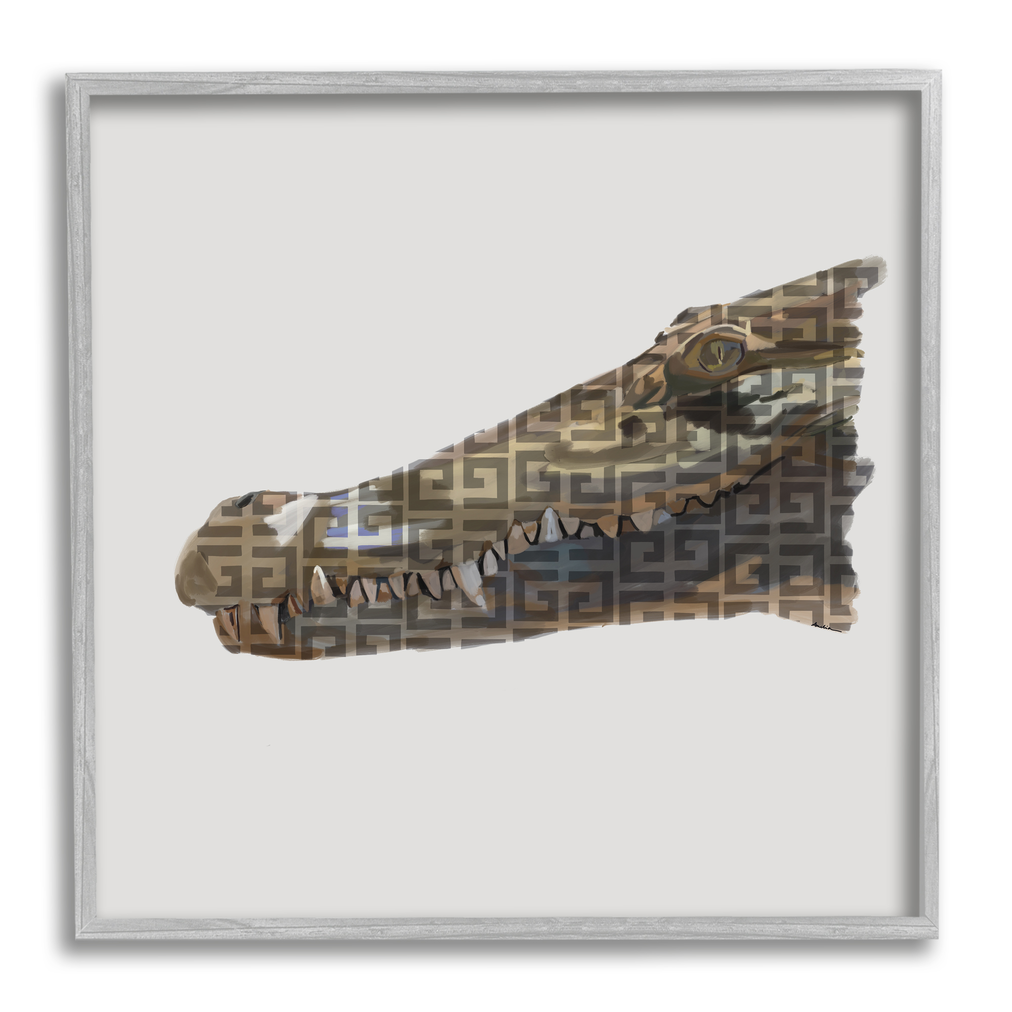 Stupell Fashion Brand Crocodile Glam Animals & Insects Painting Gray Framed Art Print Wall Art