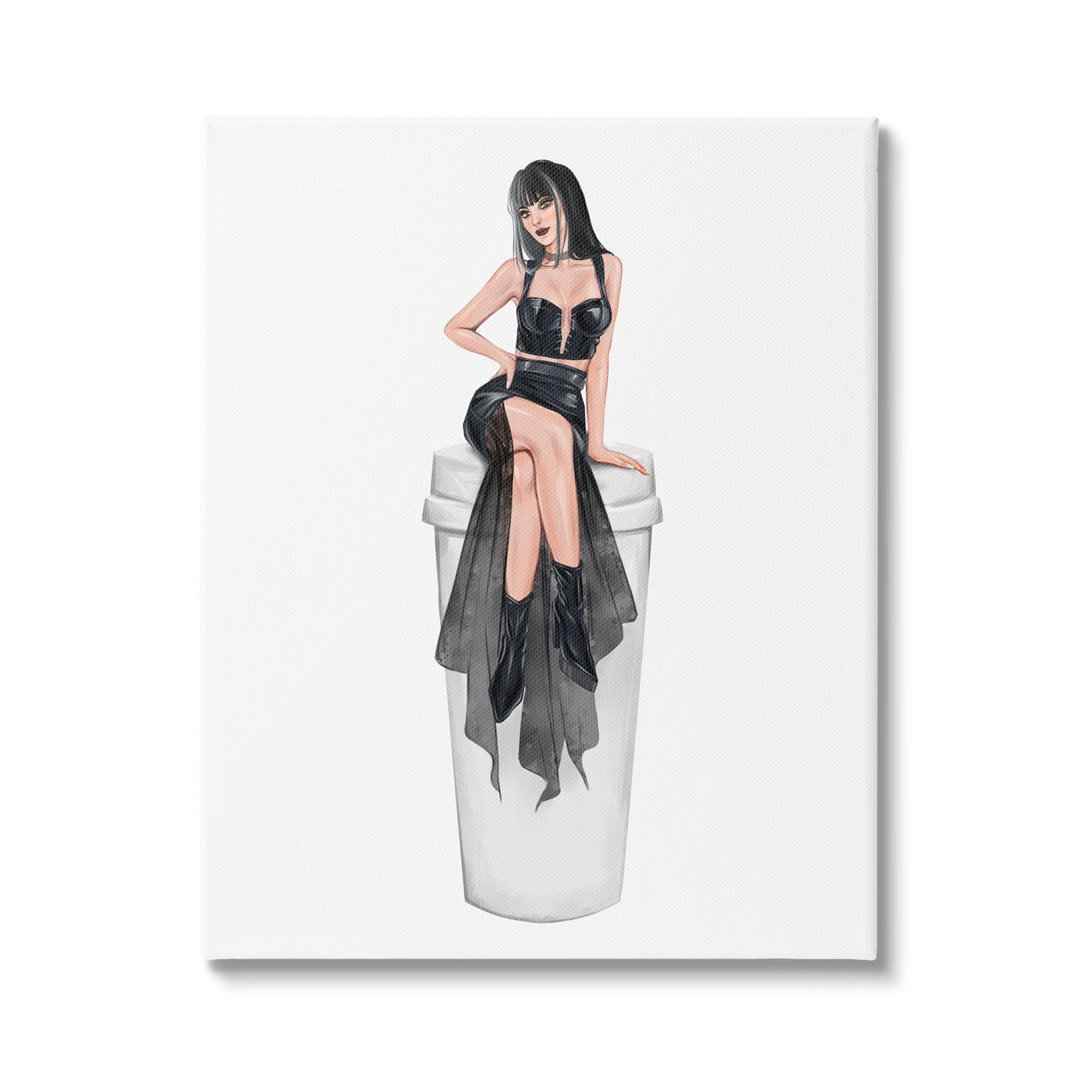 Stupell Fashionable Woman Glam Coffee Cup Beauty & Fashion Painting Gallery Wrapped Canvas Print Wall Art