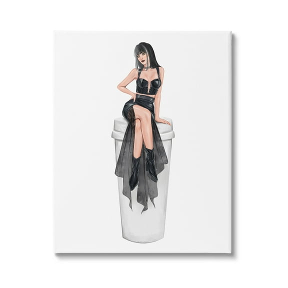 Stupell Fashionable Woman Glam Coffee Cup Beauty & Fashion Painting Gallery Wrapped Canvas Print Wall Art