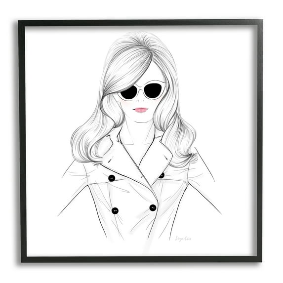 Stupell Fashionable Woman Sunglasses Glam Beauty & Fashion Drawing Black Framed Art Print Wall Art