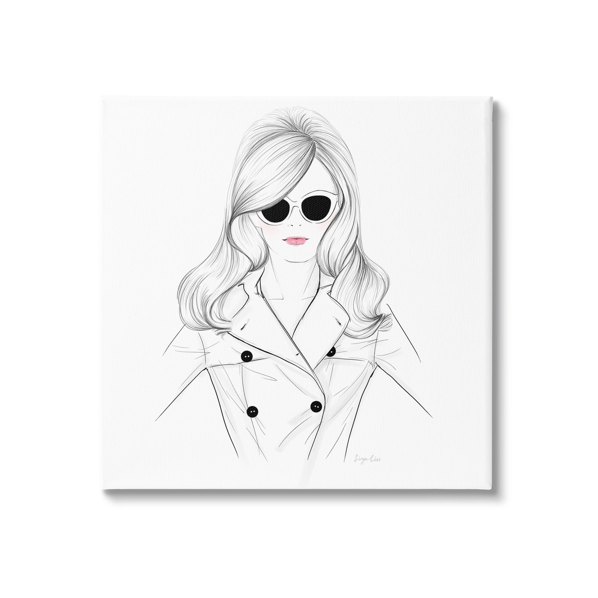 Stupell Fashionable Woman Sunglasses Glam Beauty & Fashion Drawing Gallery Wrapped Canvas Print Wall Art