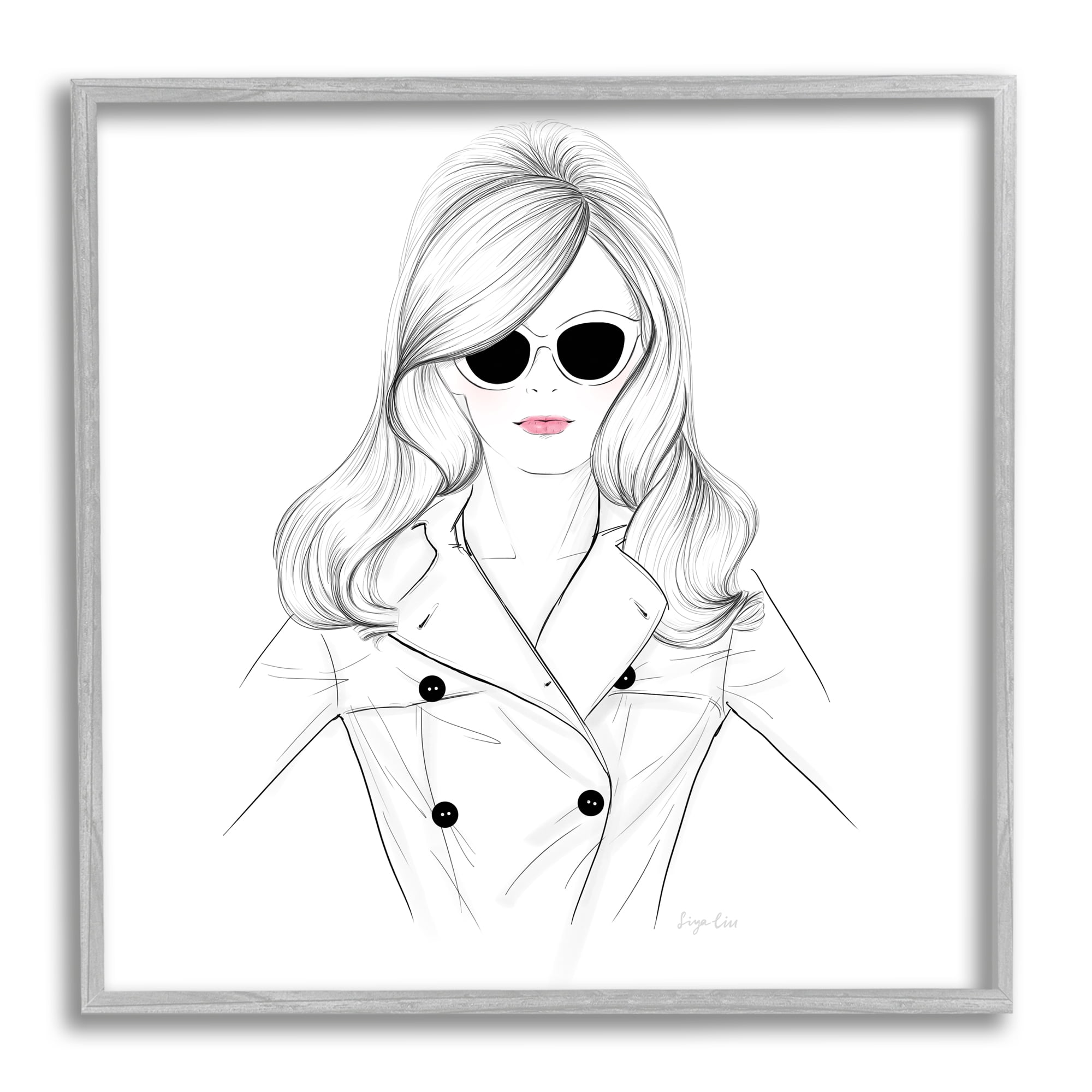 Stupell Fashionable Woman Sunglasses Glam Beauty & Fashion Drawing Gray Framed Art Print Wall Art