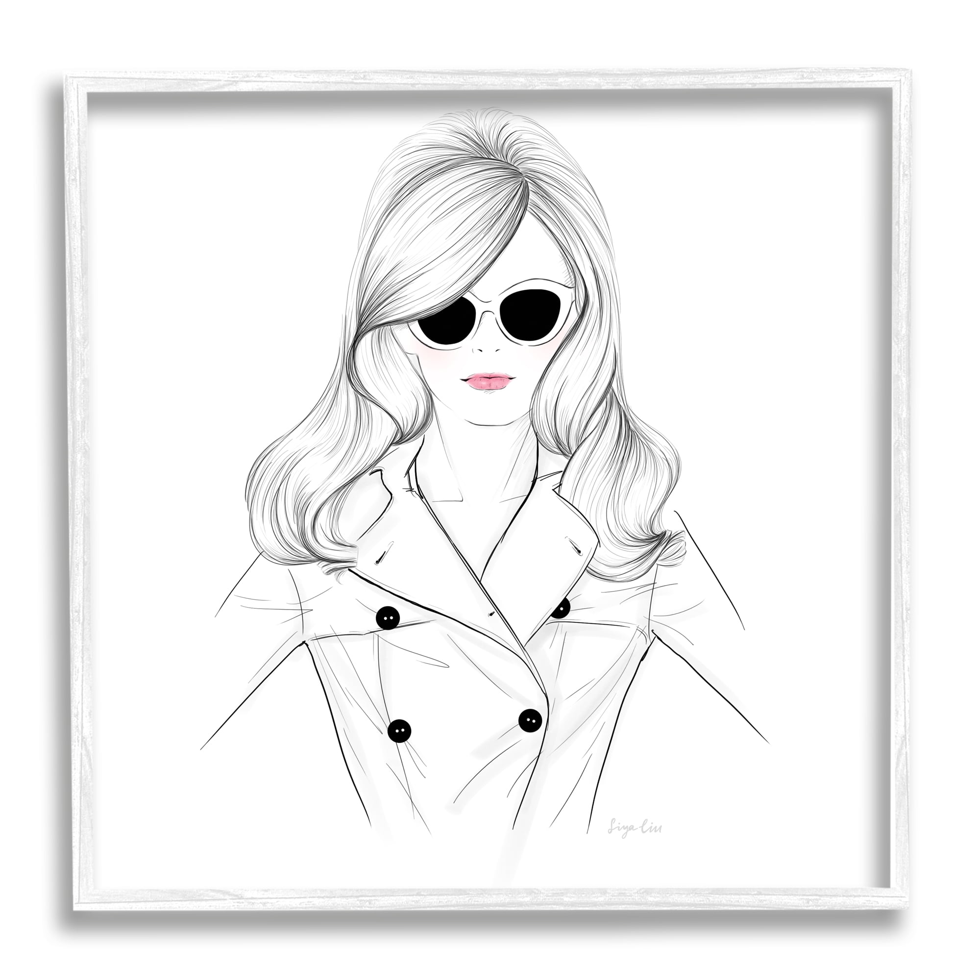 Stupell Fashionable Woman Sunglasses Glam Beauty & Fashion Drawing White Framed Art Print Wall Art