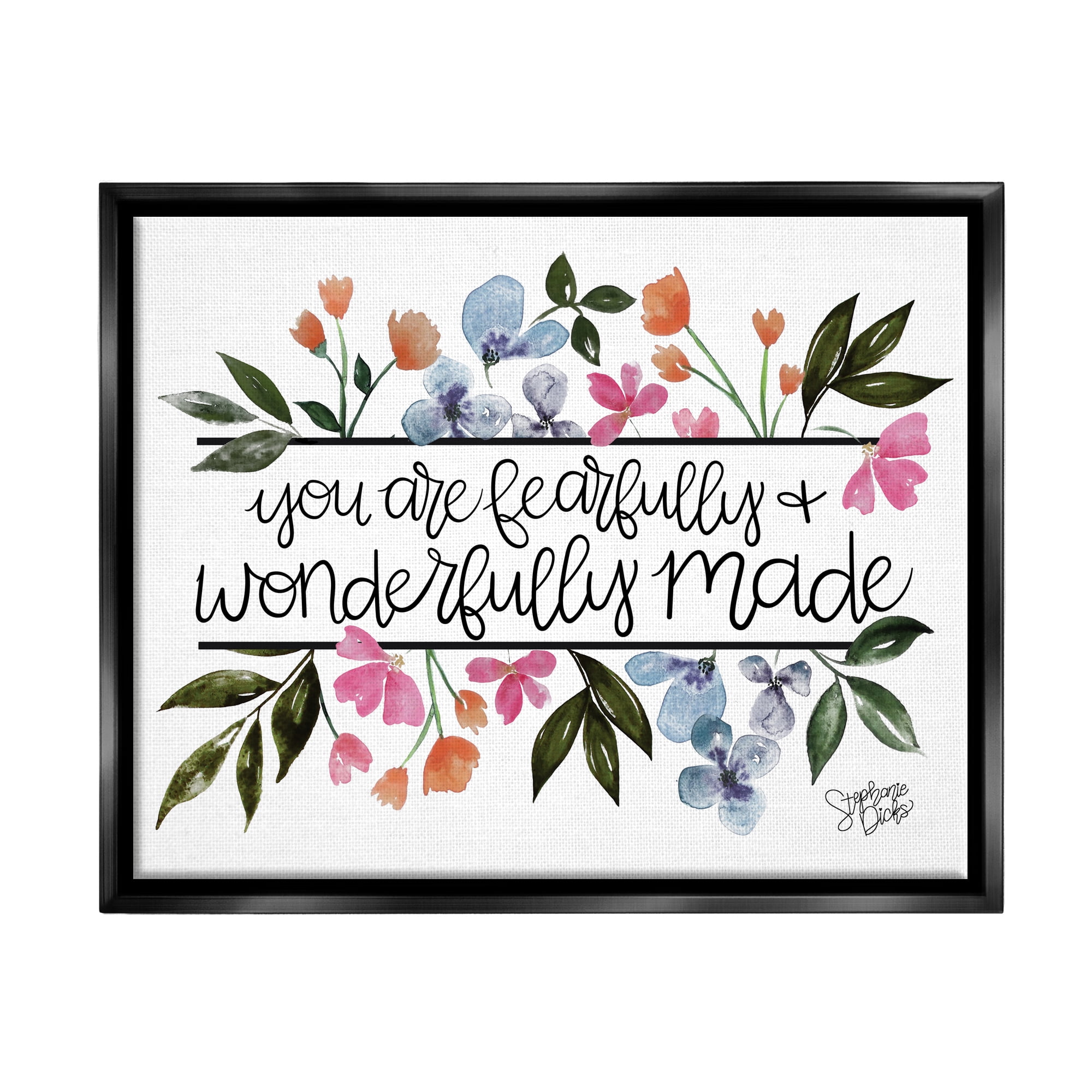 Stupell Fearfully & Wonderfully Made Floral Botanical & Floral Painting Black Floater Framed Art Print Wall Art