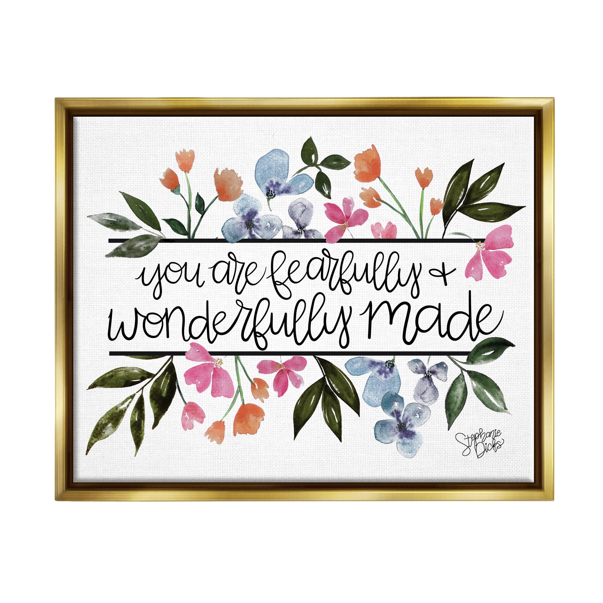 Stupell Fearfully & Wonderfully Made Floral Botanical & Floral Painting Gold Floater Framed Art Print Wall Art
