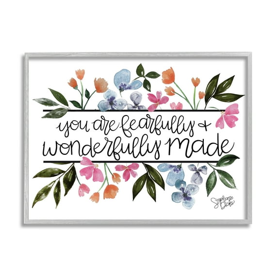 Stupell Fearfully & Wonderfully Made Floral Botanical & Floral Painting Gray Framed Art Print Wall Art