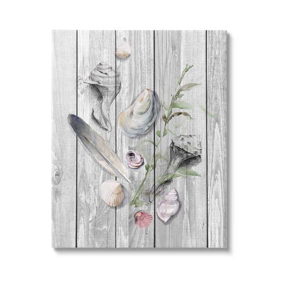 Stupell Feather & Seashells Collection Dock Landscape Painting Gallery Wrapped Canvas Print Wall Art