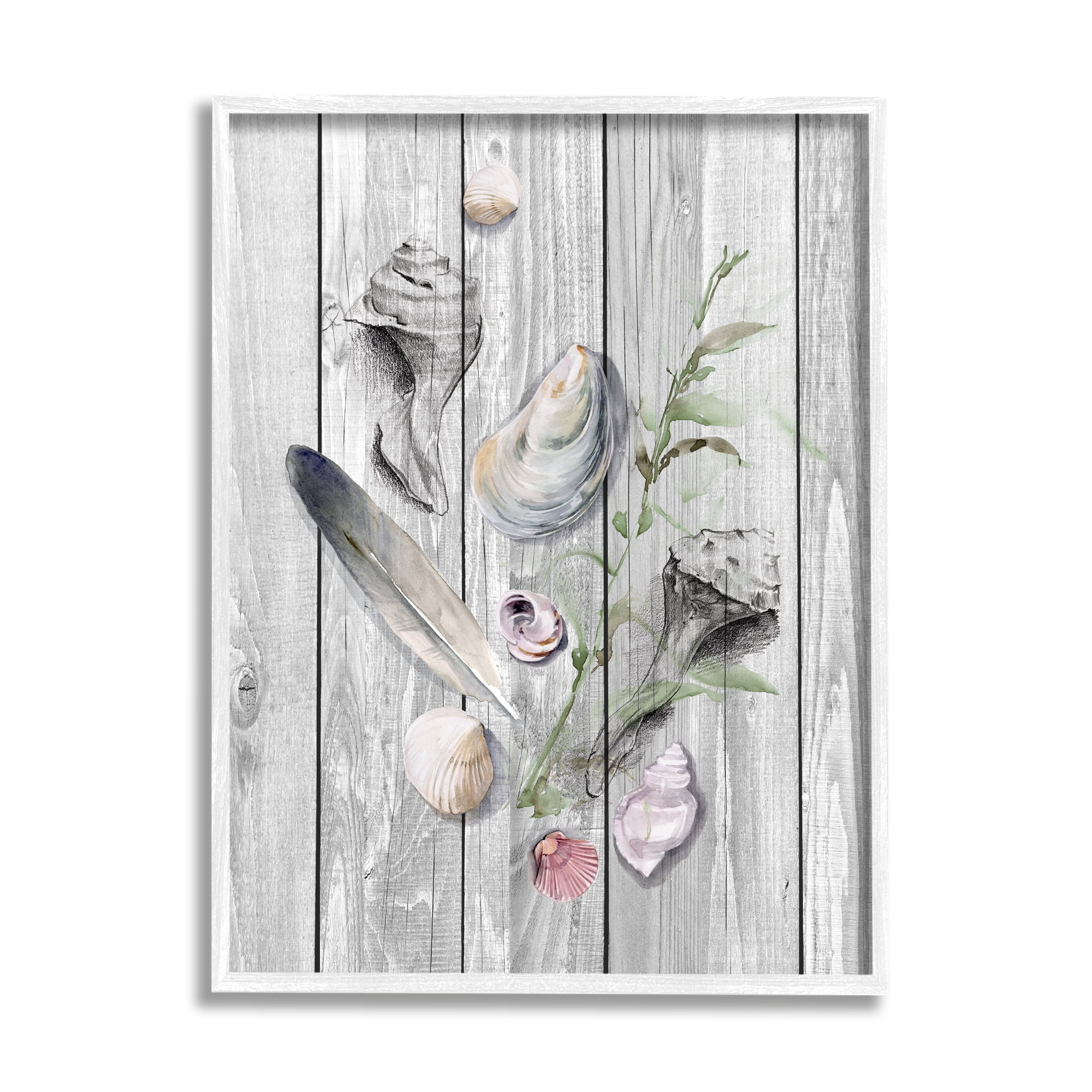 Stupell Feather & Seashells Collection Dock Landscape Painting White Framed Art Print Wall Art