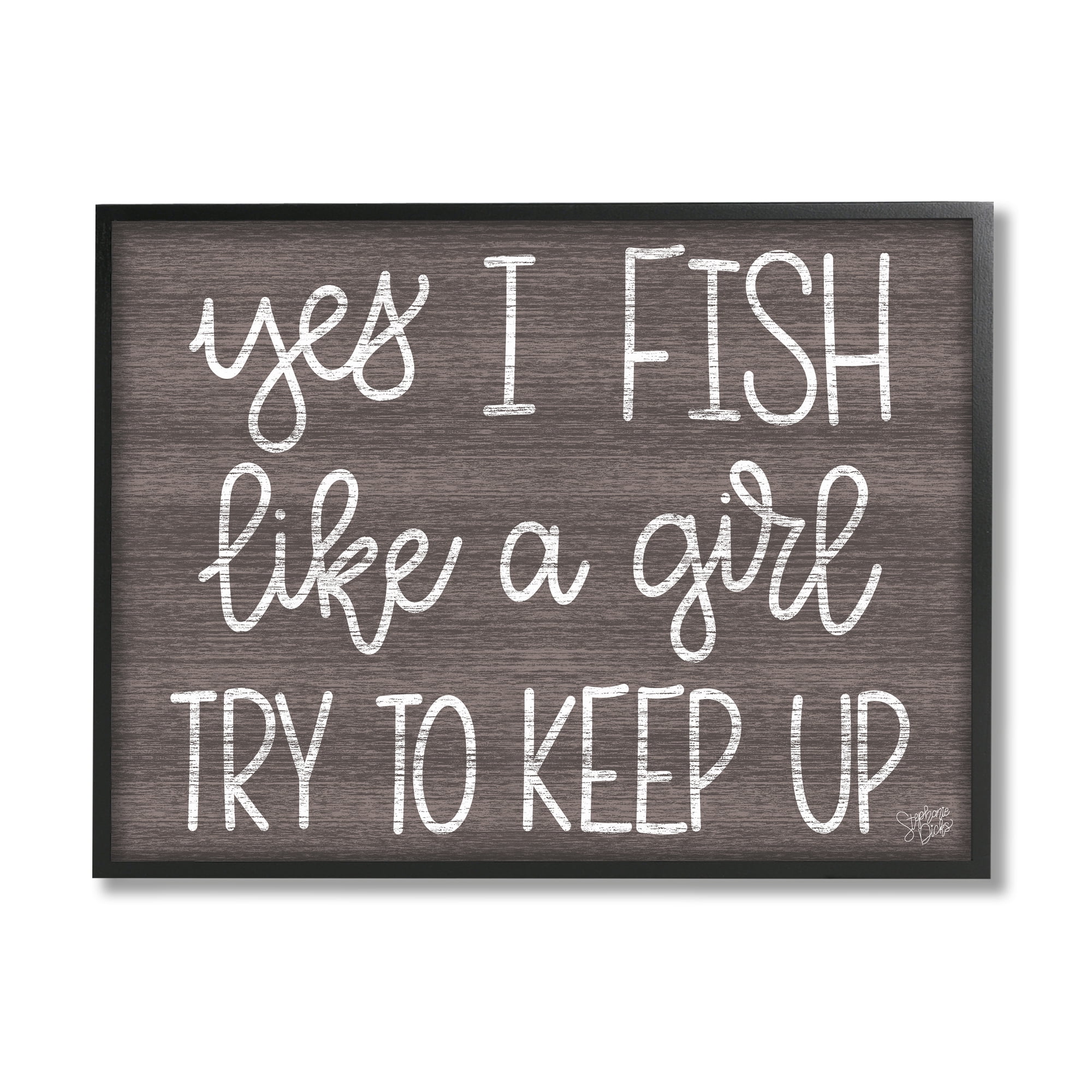 Stupell Fish Like A Girl Summer Cabin Sign Inspirational Painting Black Framed Art Print Wall Art