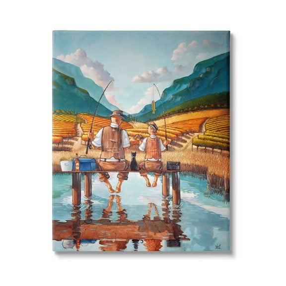 Stupell Fishing Pond Rural Quality Time Landscape Painting Gallery Wrapped Canvas Print Wall Art
