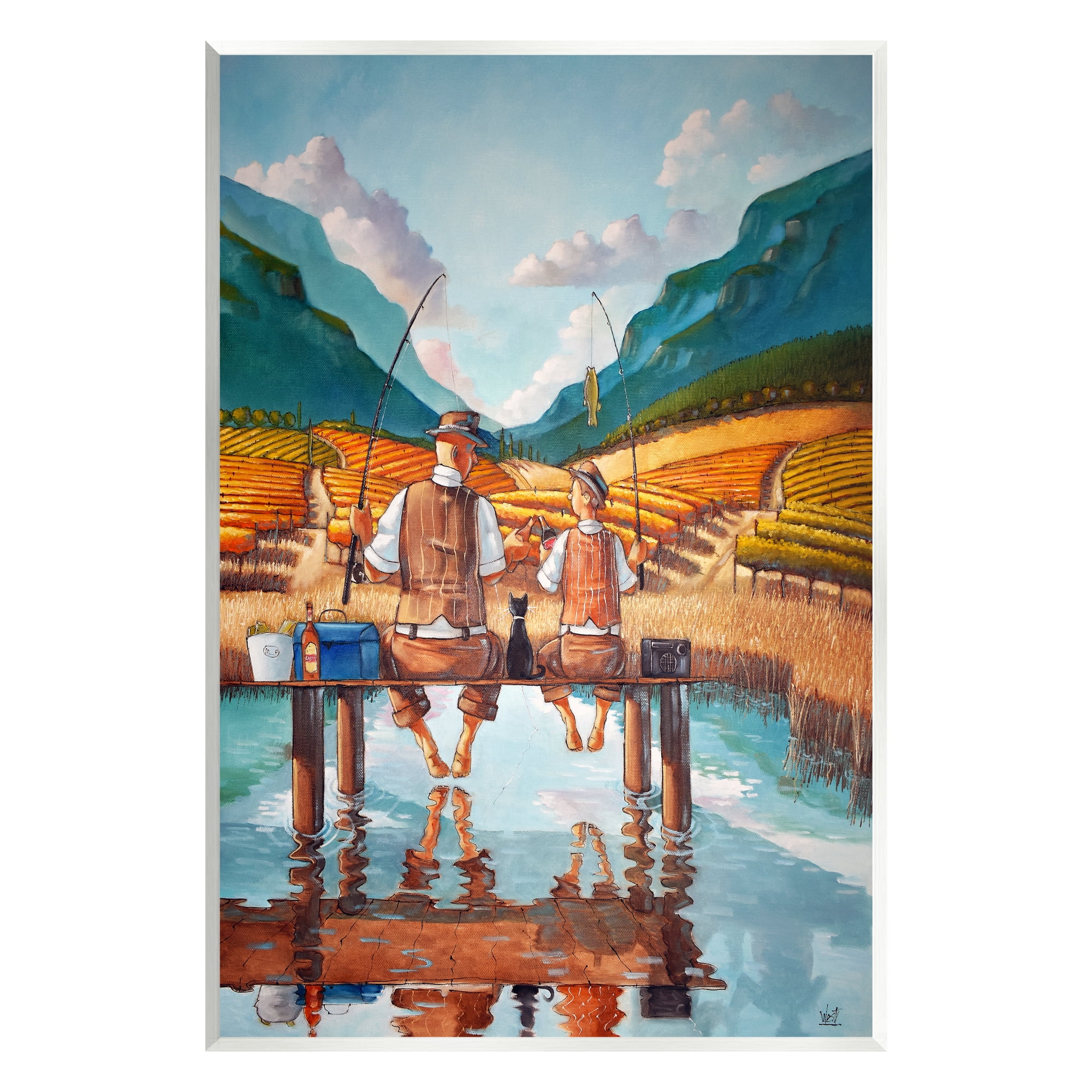 Stupell Fishing Pond Rural Quality Time Landscape Painting Wall Plaque Unframed Art Print Wall Art