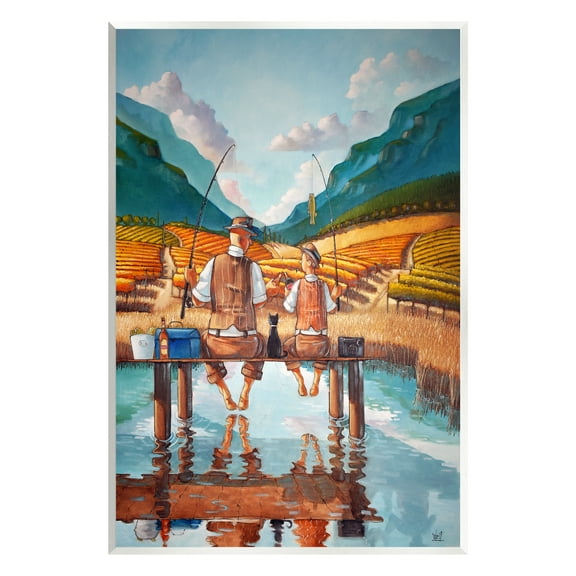 Stupell Fishing Pond Rural Quality Time Landscape Painting Wall Plaque Unframed Art Print Wall Art