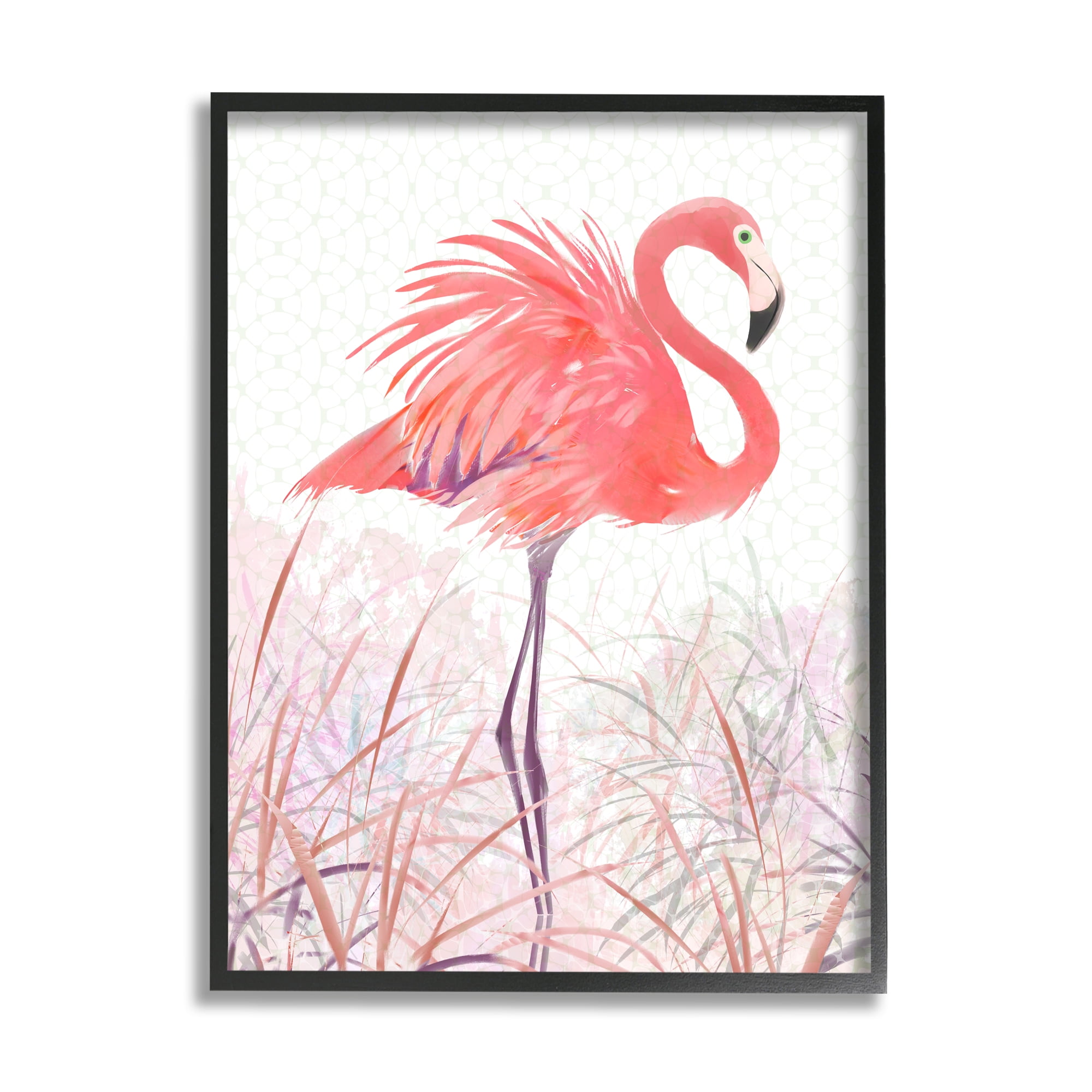 Black Framed Tropical Flamingo Art Print with Wood Grain Frame