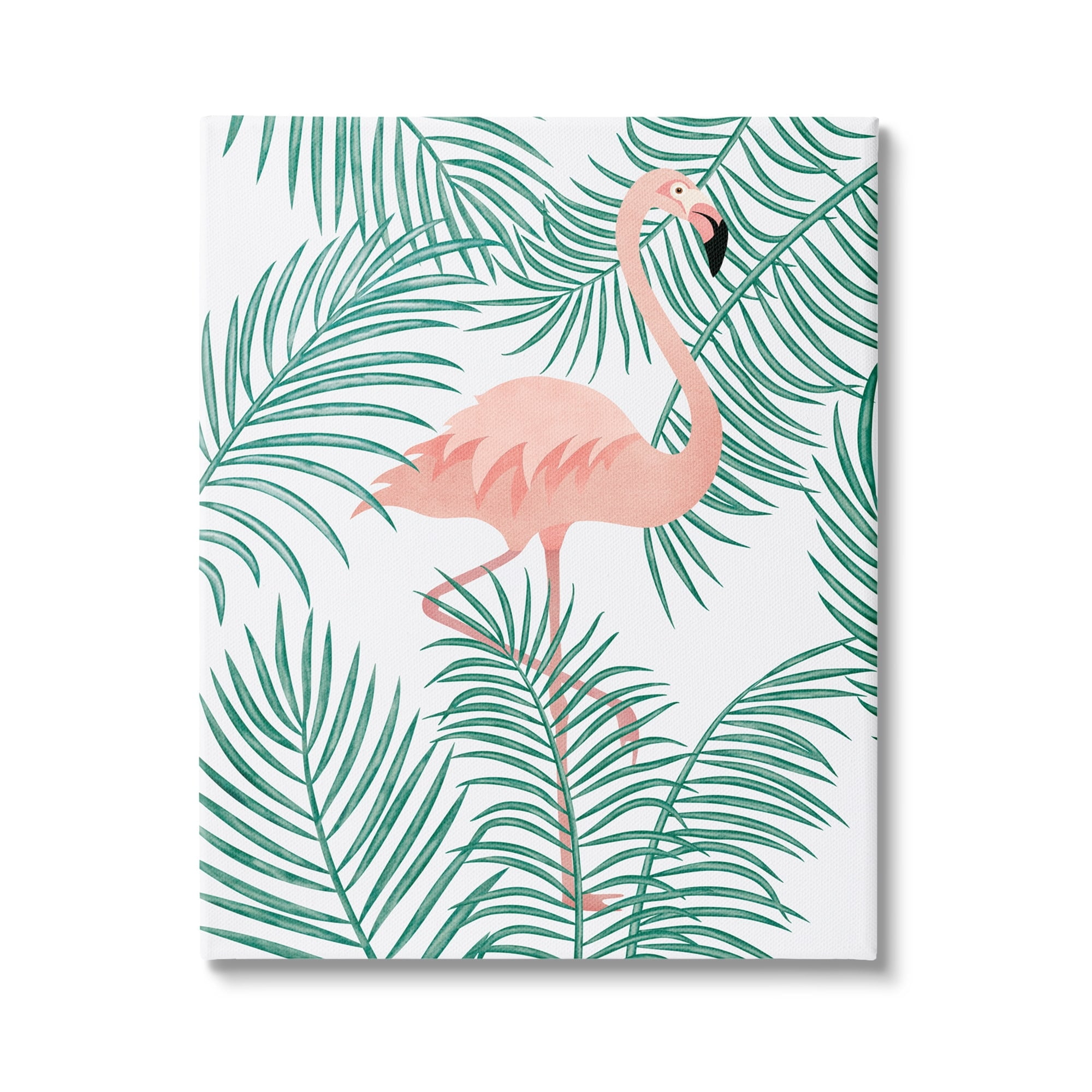 Tropical Flamingo and Palm Leaves Wrapped Canvas Art, 24" x 30"