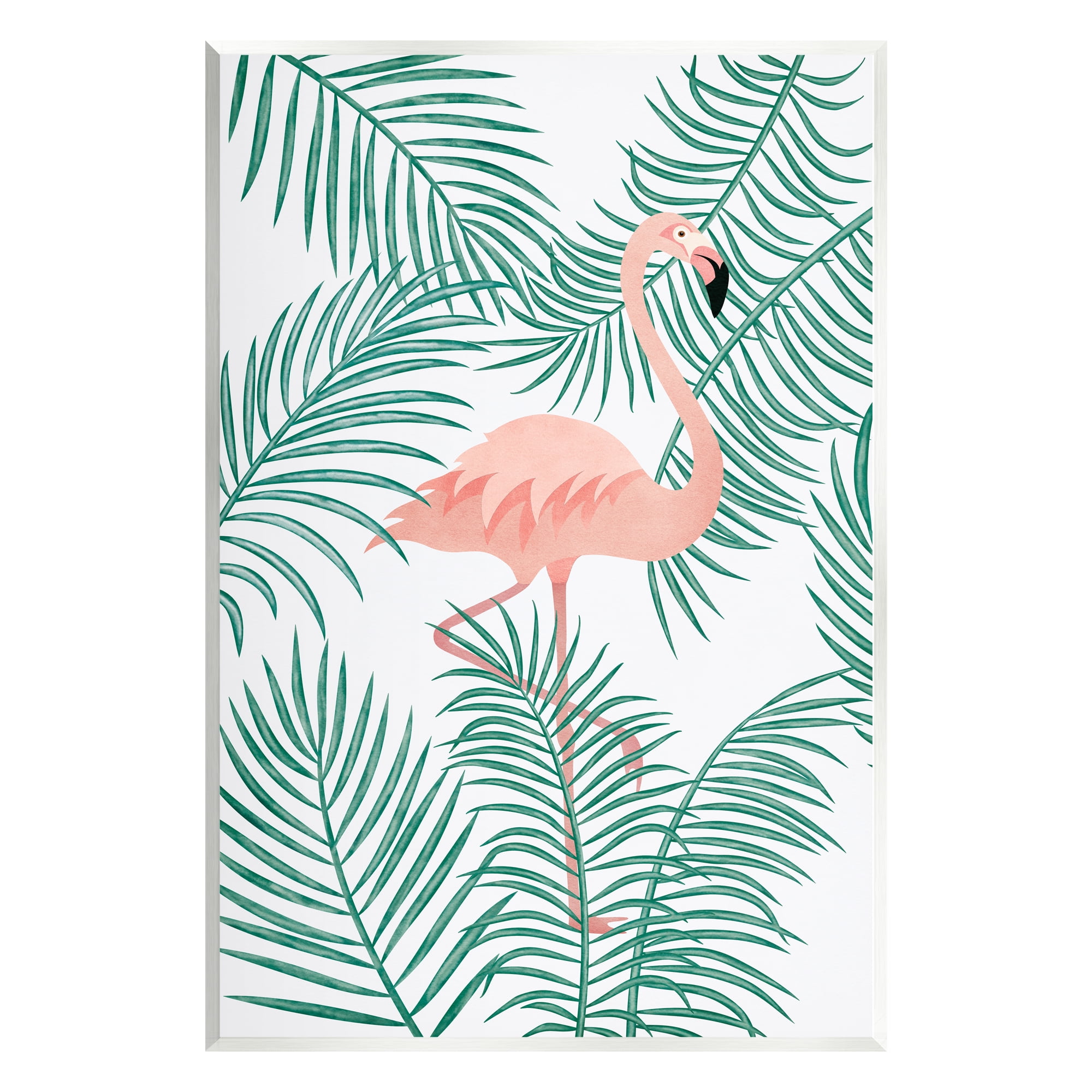 Tropical Flamingo and Palm Leaves Wood Wall Art Plaque