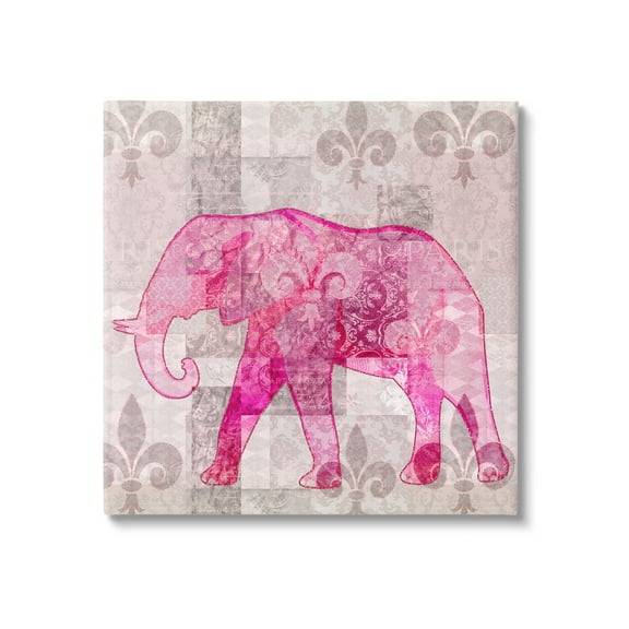 Stupell Fleur De Lis Pink Elephant Pattern Animals & Insects Painting Gallery Wrapped Canvas Print Wall Art