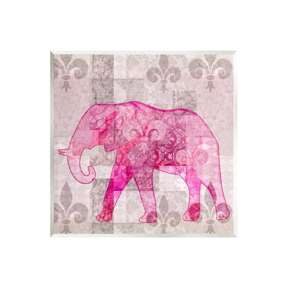 Stupell Fleur De Lis Pink Elephant Pattern Animals & Insects Painting Wall Plaque Unframed Art Print Wall Art