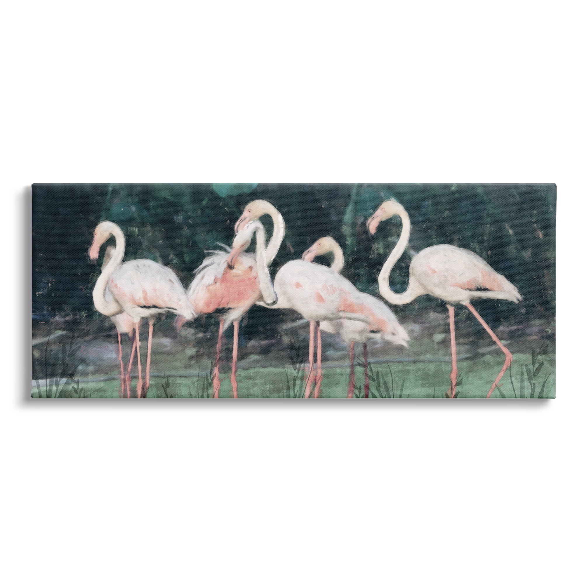 Tropical Flamingos Canvas Wall Art with Wooden Frame, 48" x 20"