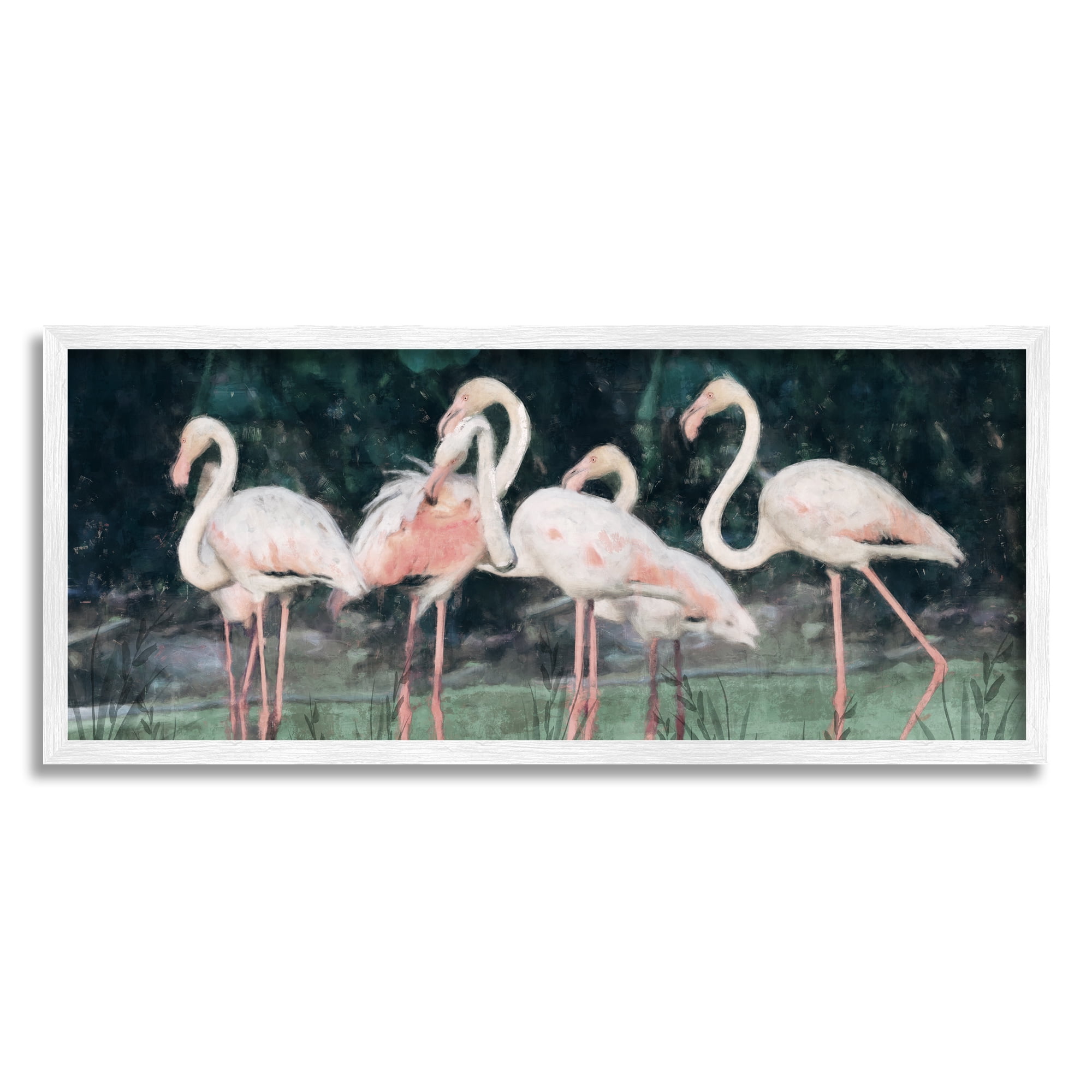 White Framed Flamingos Tropical Waters Canvas Art Print