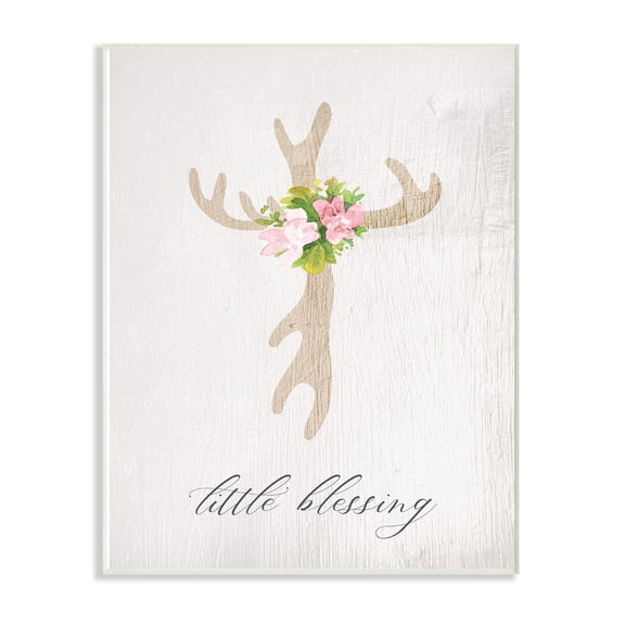 Stupell Floral Antler Cross Little Blessing Baby Wall Plaque Art, 13 x 19