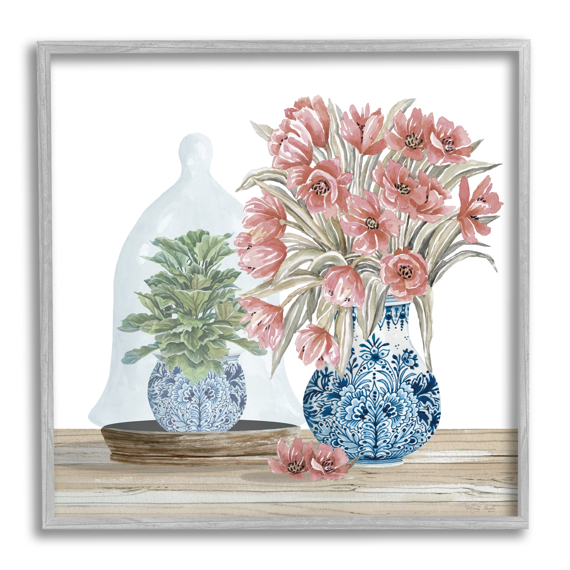 Stupell Floral Arrangement Ornate Vase Botanical & Floral Painting Gray Framed Art Print Wall Art