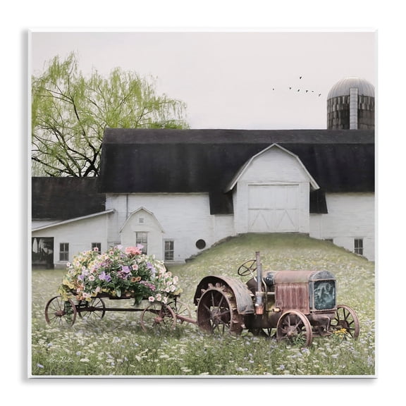 Stupell Industries Floral Bouquet Tractor Flower Field Barn Farmhouse Farmhouse Photography Unframed Art Print Wall Art, 12 x 12, Design by Lori Deiter