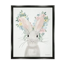 Stupell Floral Bunny Rabbit Blossoms Animals & Insects Painting Black Floater Framed Art Print Wall Art
