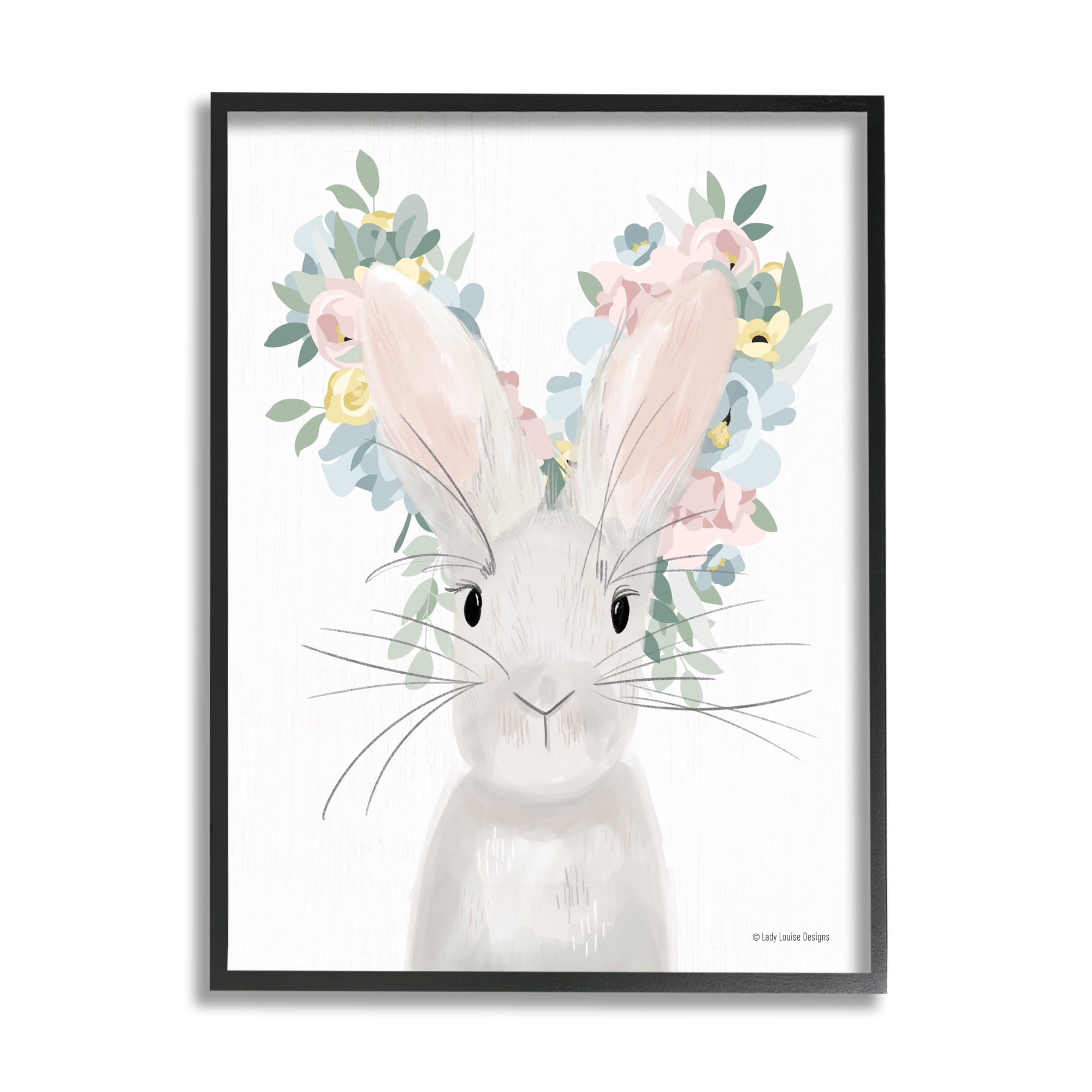 Stupell Floral Bunny Rabbit Blossoms Animals & Insects Painting Black Framed Art Print Wall Art