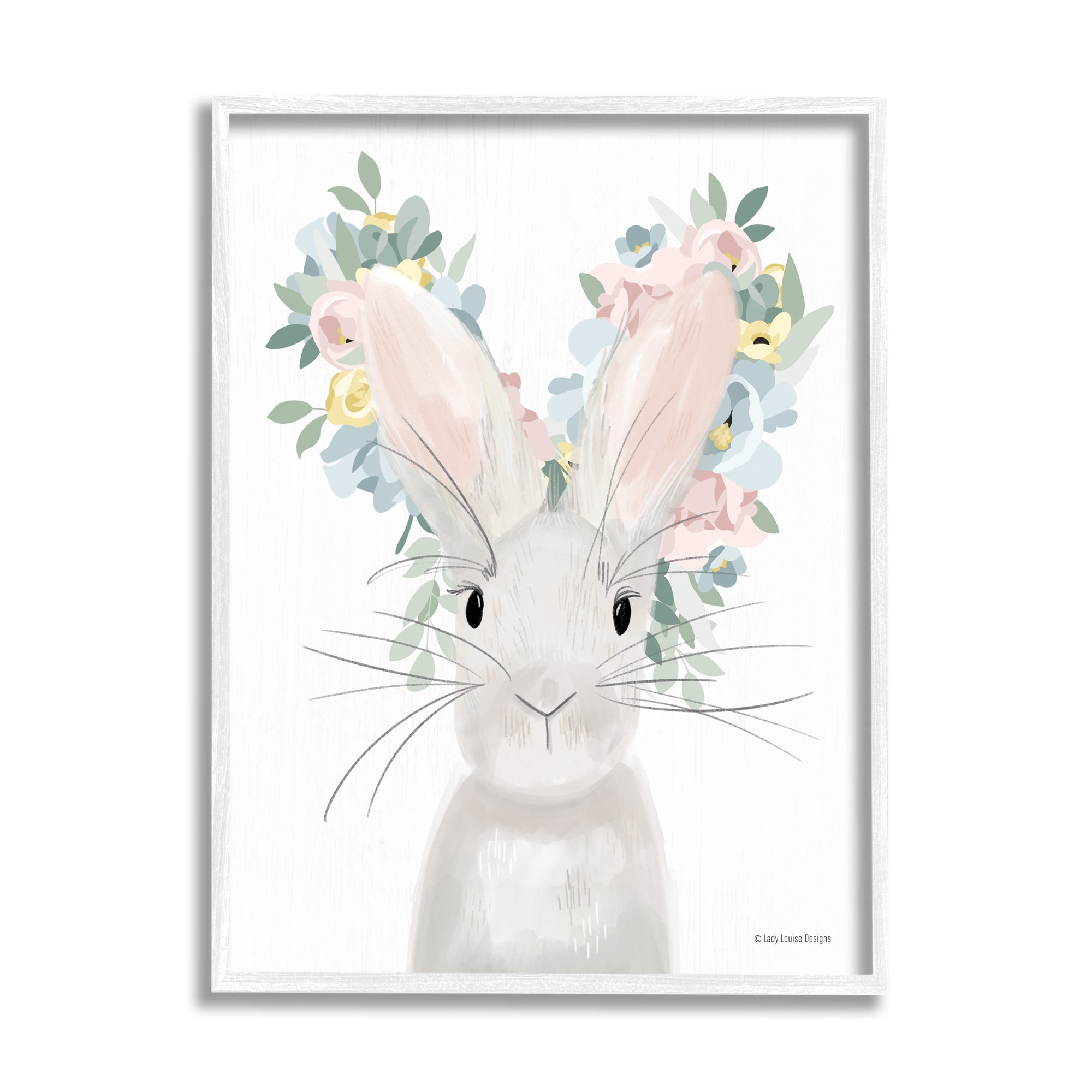Stupell Floral Bunny Rabbit Blossoms Animals & Insects Painting White Framed Art Print Wall Art
