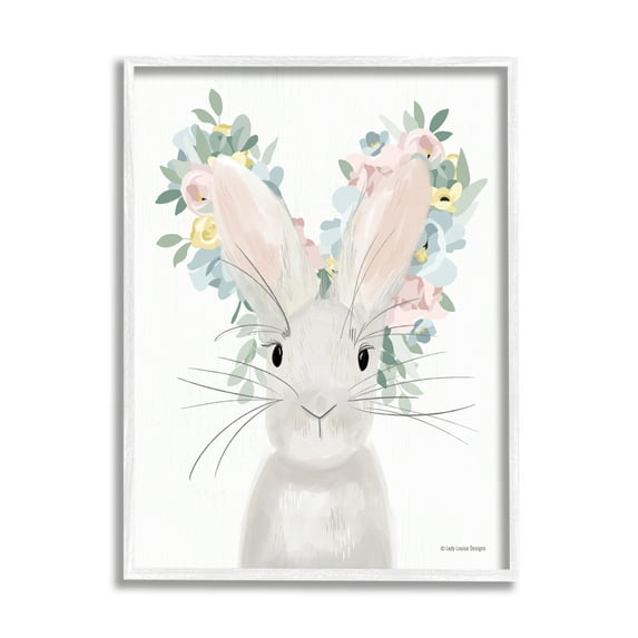 Stupell Floral Bunny Rabbit Blossoms Animals & Insects Painting White Framed Art Print Wall Art