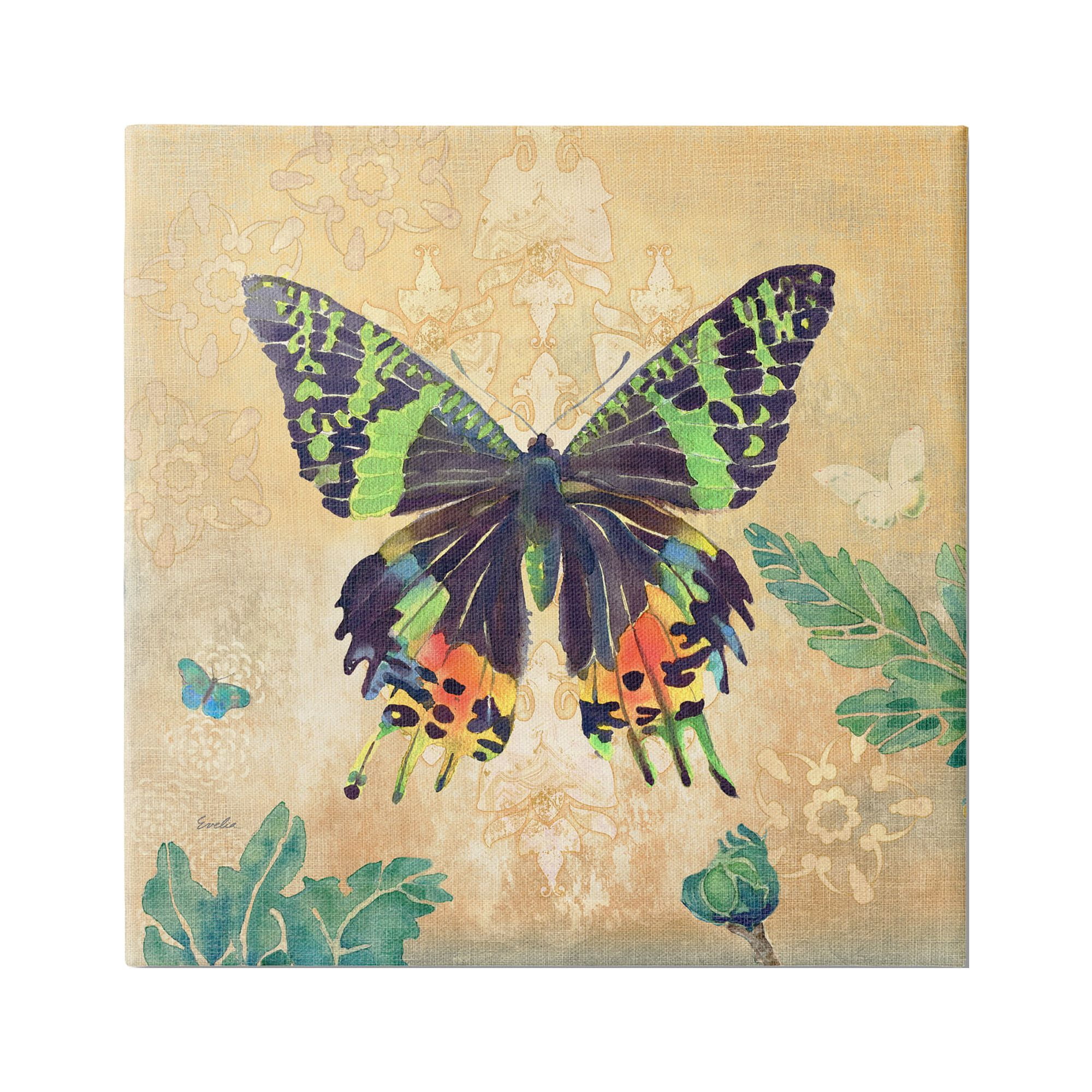 Stupell Floral Butterfly Vintage Pattern Animals & Insects Painting Gallery Wrapped Canvas Print Wall Art