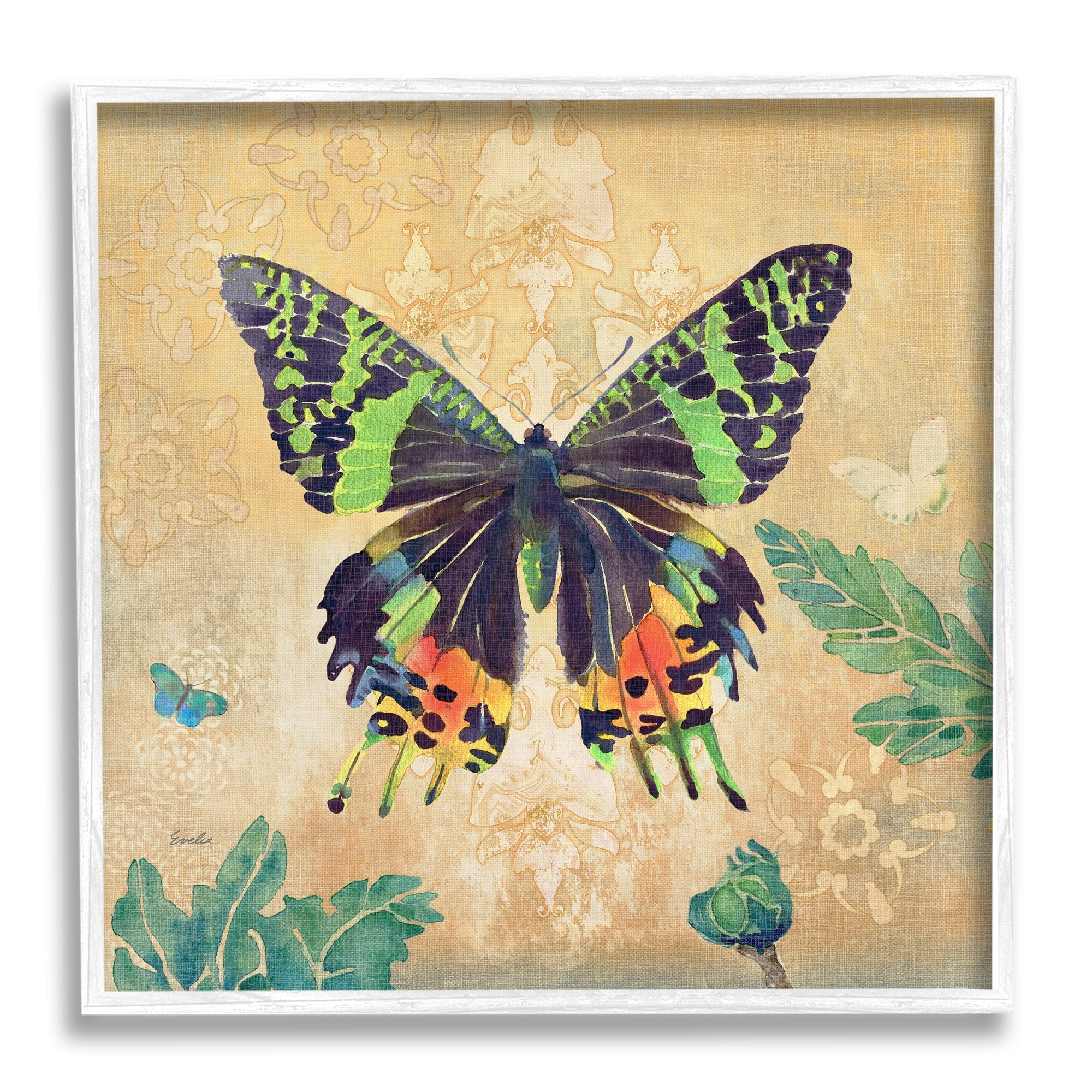 Stupell Floral Butterfly Vintage Pattern Animals & Insects Painting White Framed Art Print Wall Art
