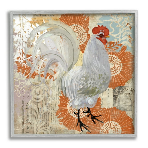 Stupell Floral Chicken Kitchen Collage Animals & Insects Painting Gray Framed Art Print Wall Art