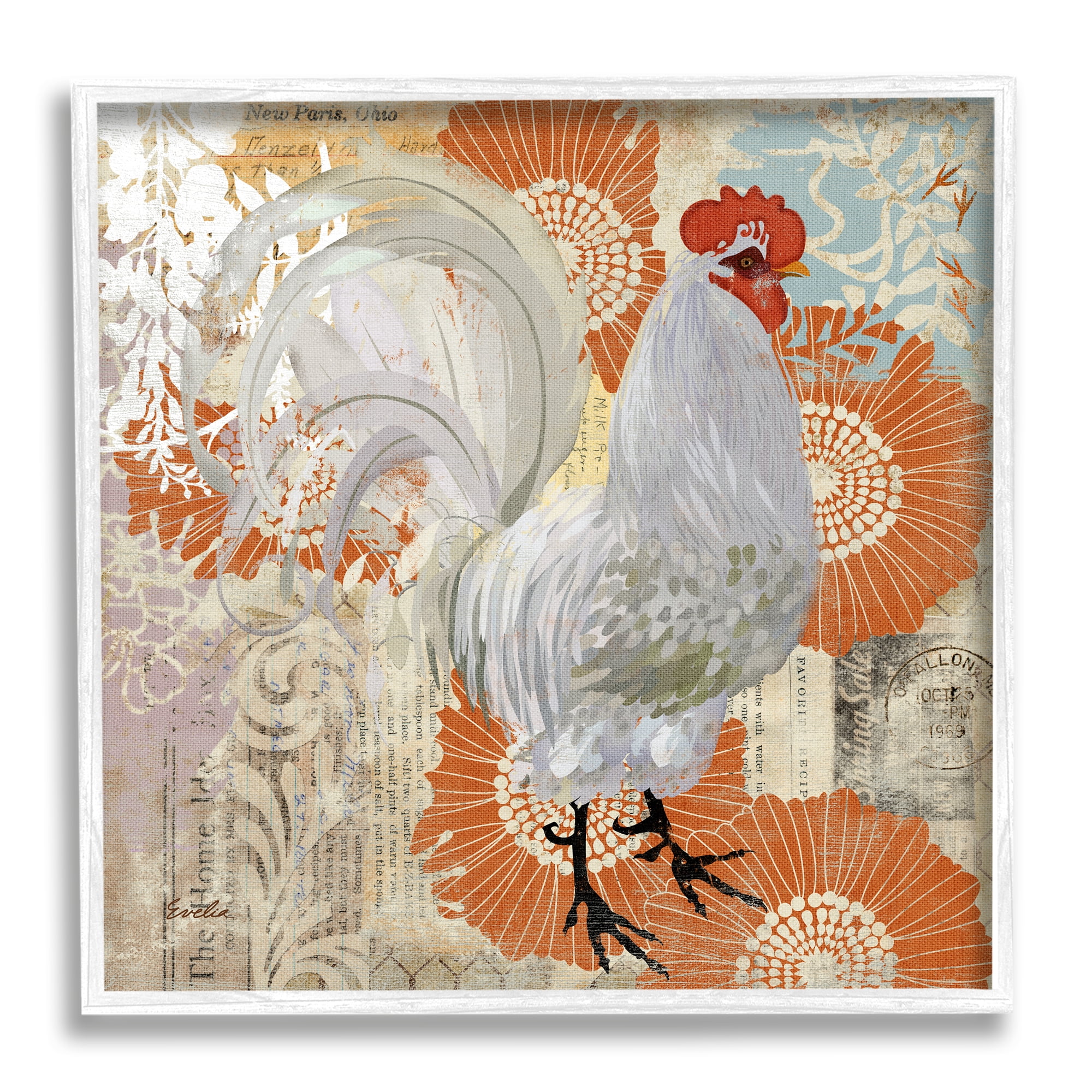 Stupell Floral Chicken Kitchen Collage Animals & Insects Painting White Framed Art Print Wall Art