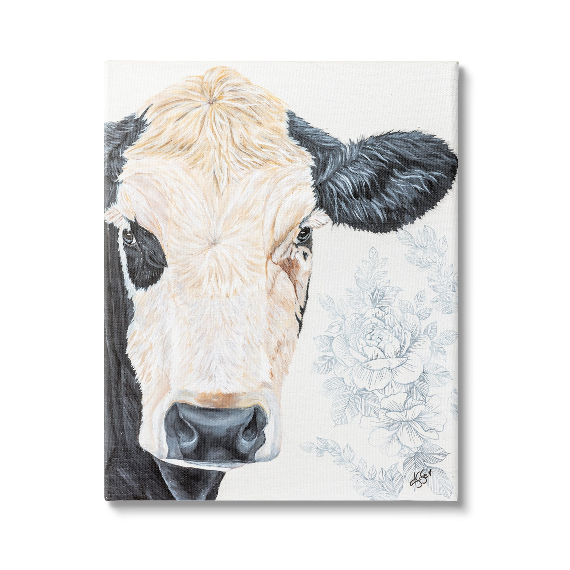 Stupell Floral Cow Farmhouse Rural Portrait Animals & Insects Painting Gallery Wrapped Canvas Print Wall Art